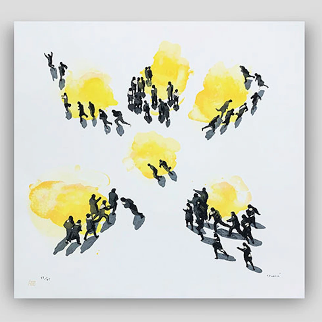 Juan Genovés - Serigrafía sobre lienzo "Persecución"