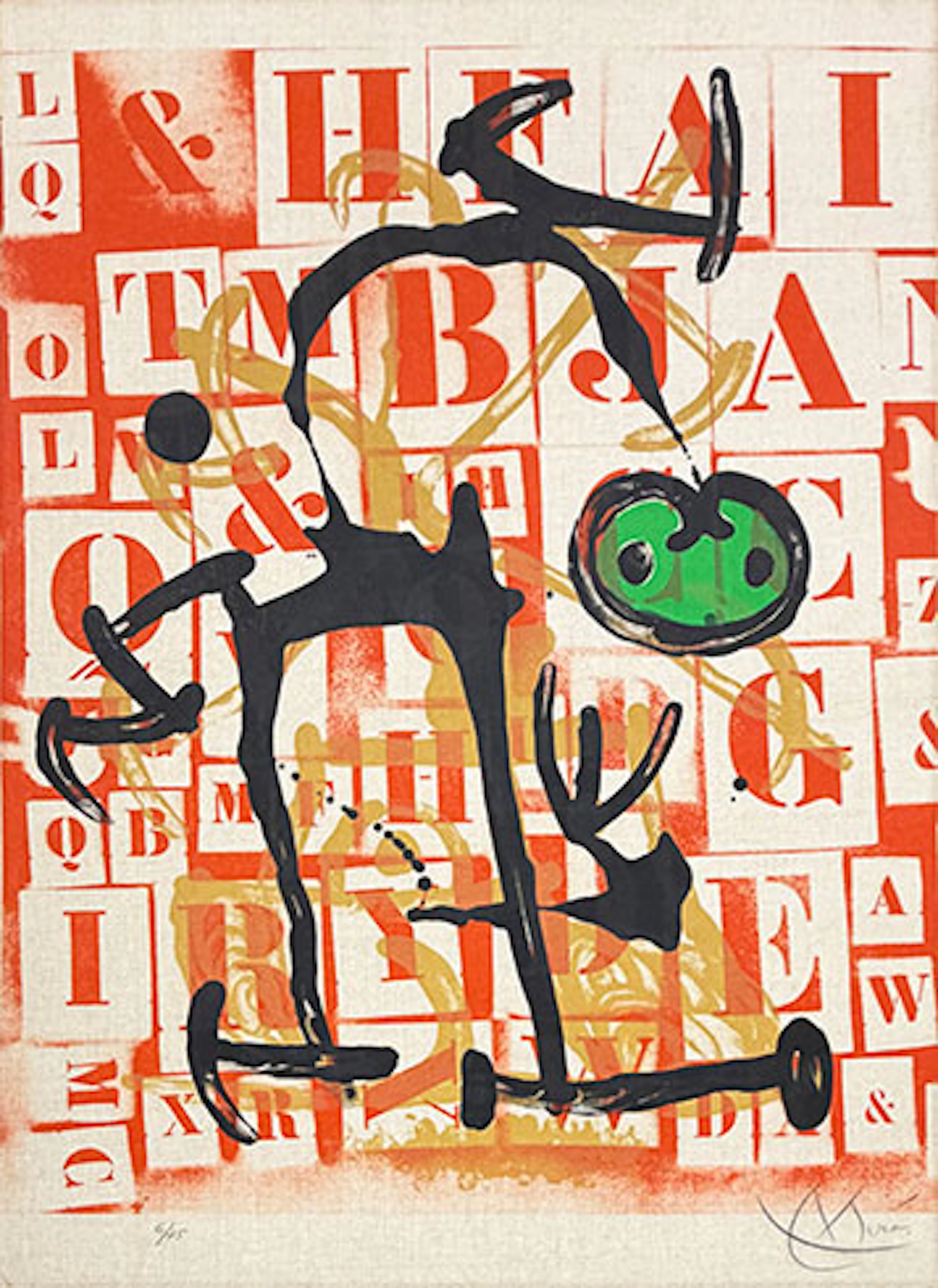Joan Miró - Litografía sobre tela encolada "Le Lettré-Vert"