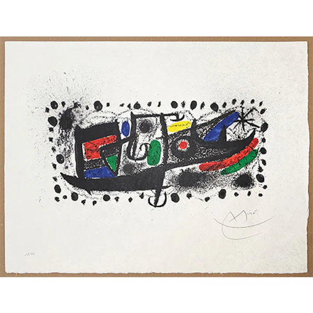 Joan Miró - Litografía sobre papel Japón nacarado "Joan Miró und Katalonien"
