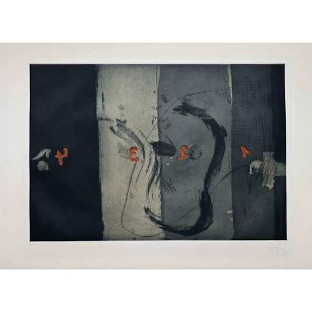 Antoni Tàpies - Grabado al Aguafuerte y Carborundum "Quatre Franges"