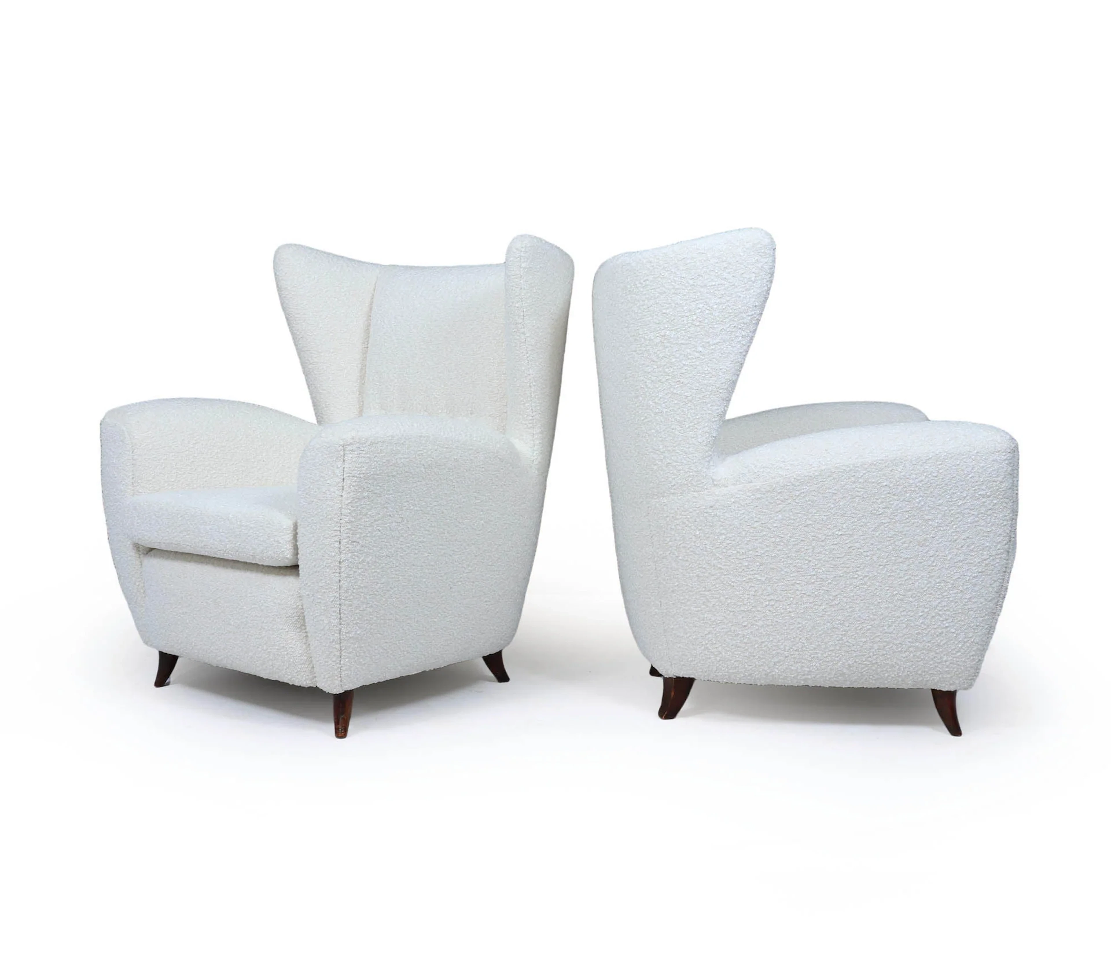 Pair of Italian Mid-Century Wingback Armchairs in Bouclé, c. 1950s