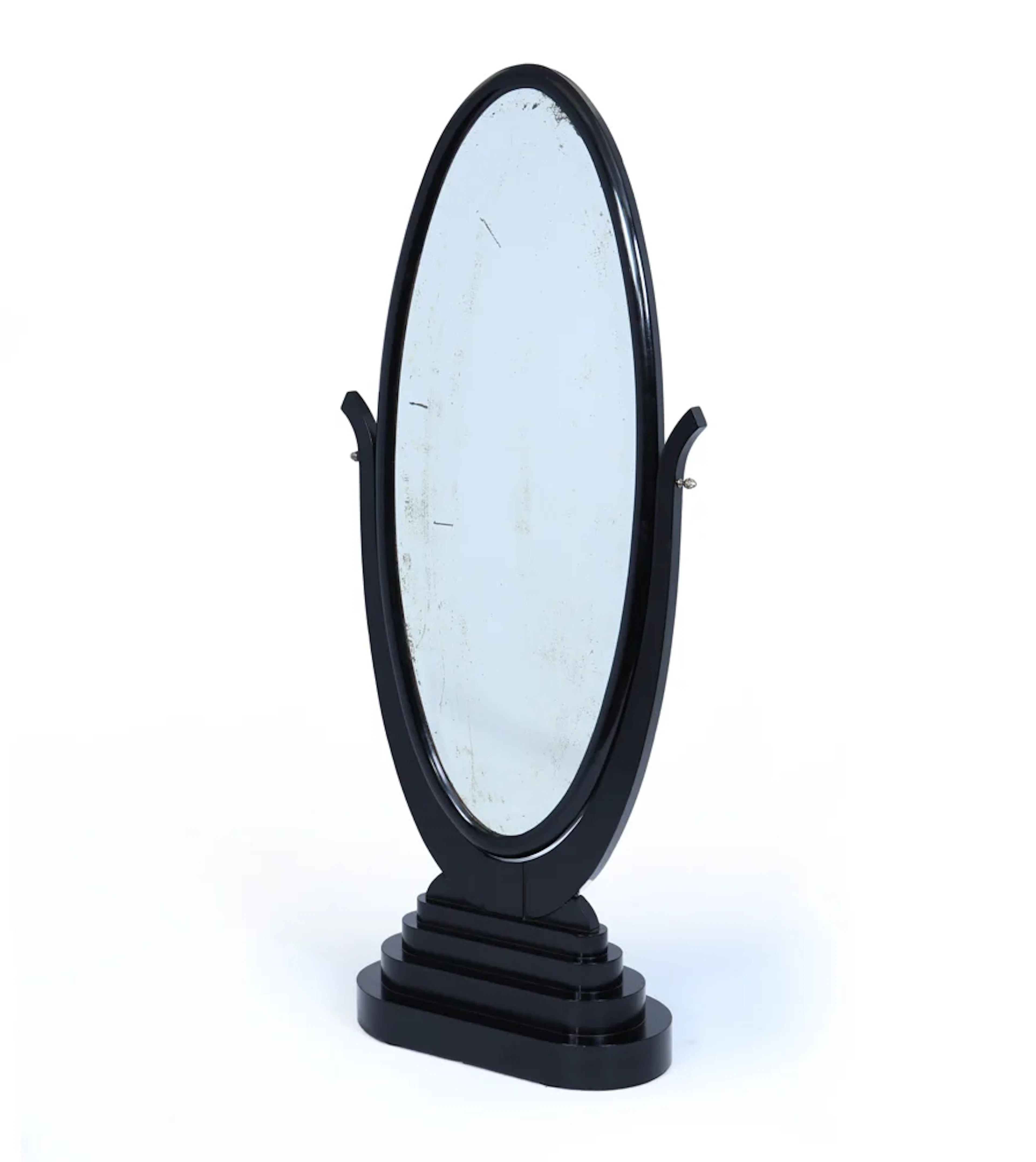 French Art Deco Cheval Mirror with Ebonised Frame