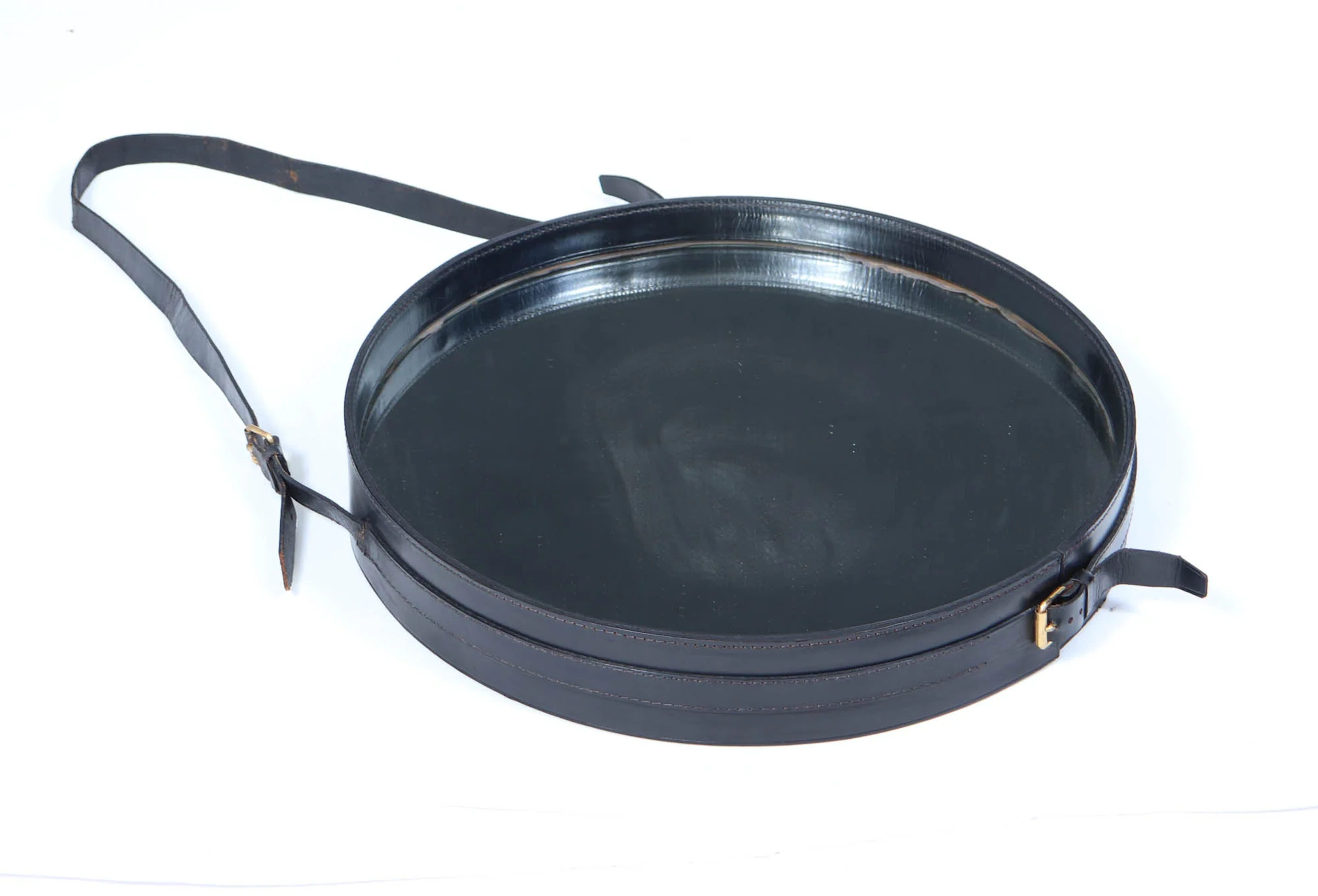 Stitched Leather Mirror by Jacques Adnet