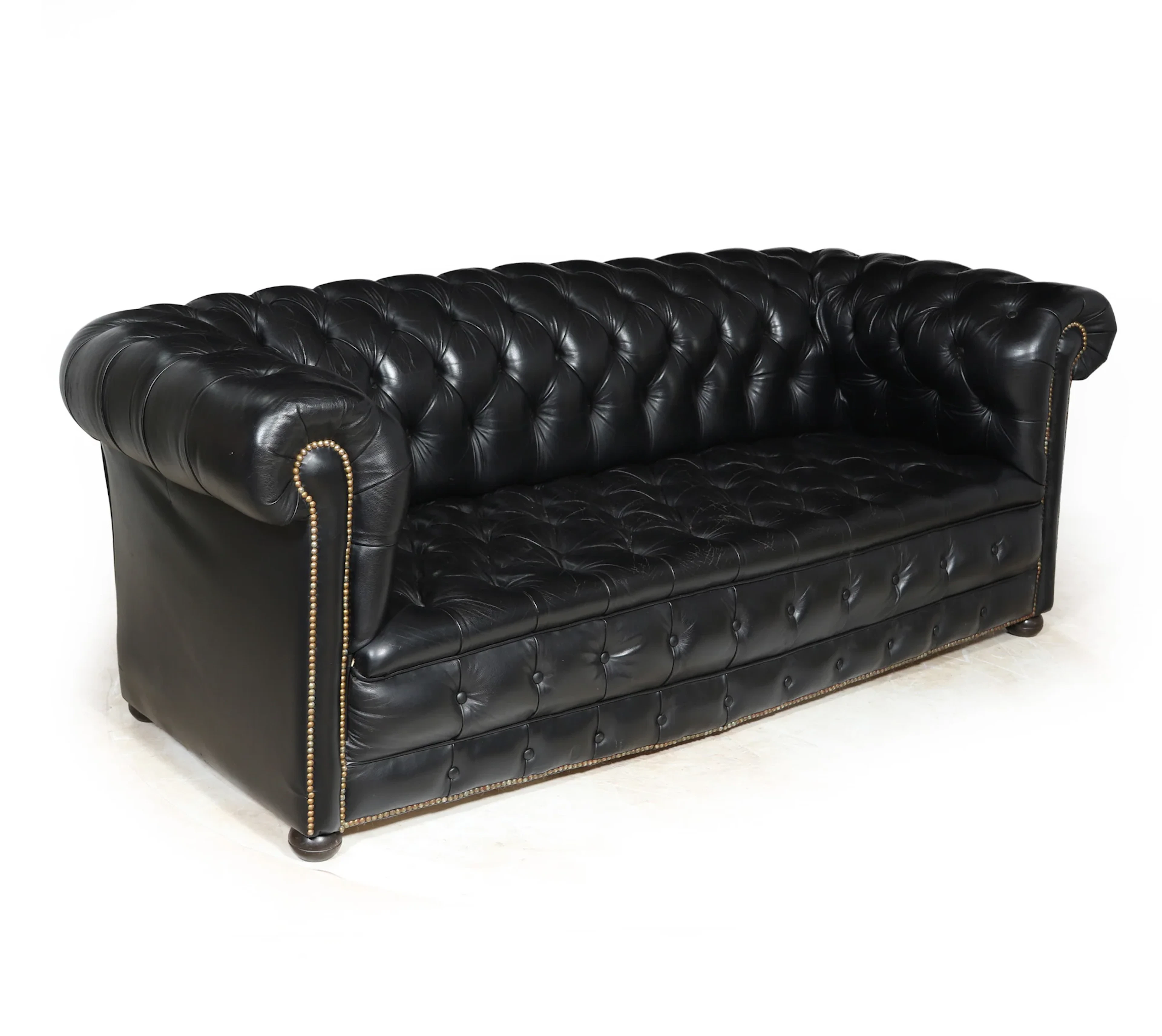 Black leather Buttoned seat Chesterfield Sofa