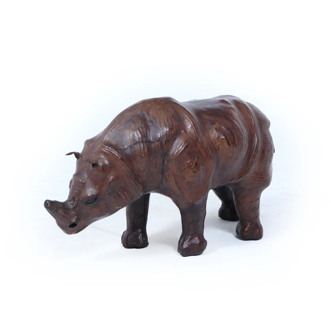 Mid-Century Leather Rhino Sculpture