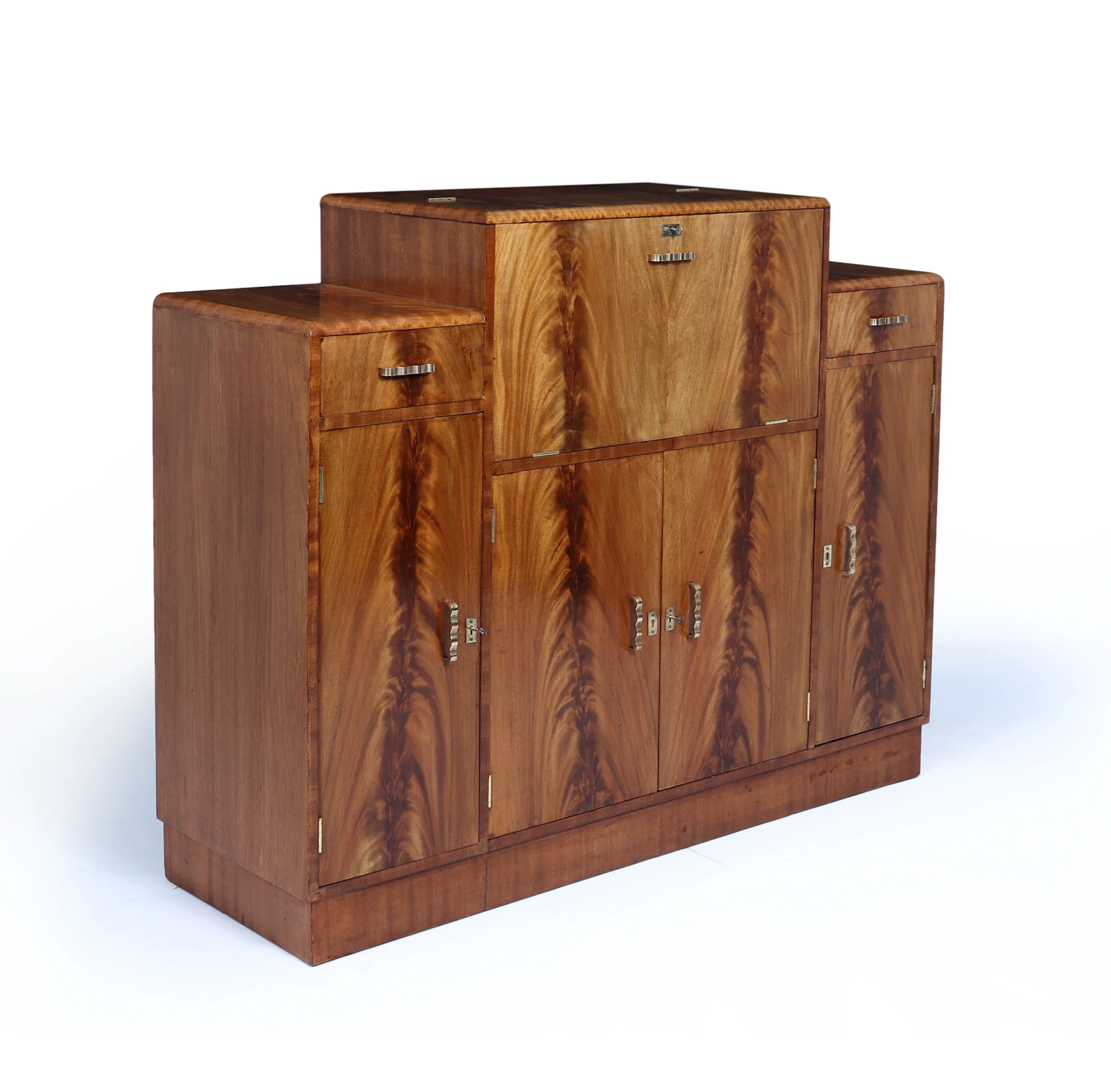 English Art Deco Walnut Cocktail Sideboard, circa 1930s