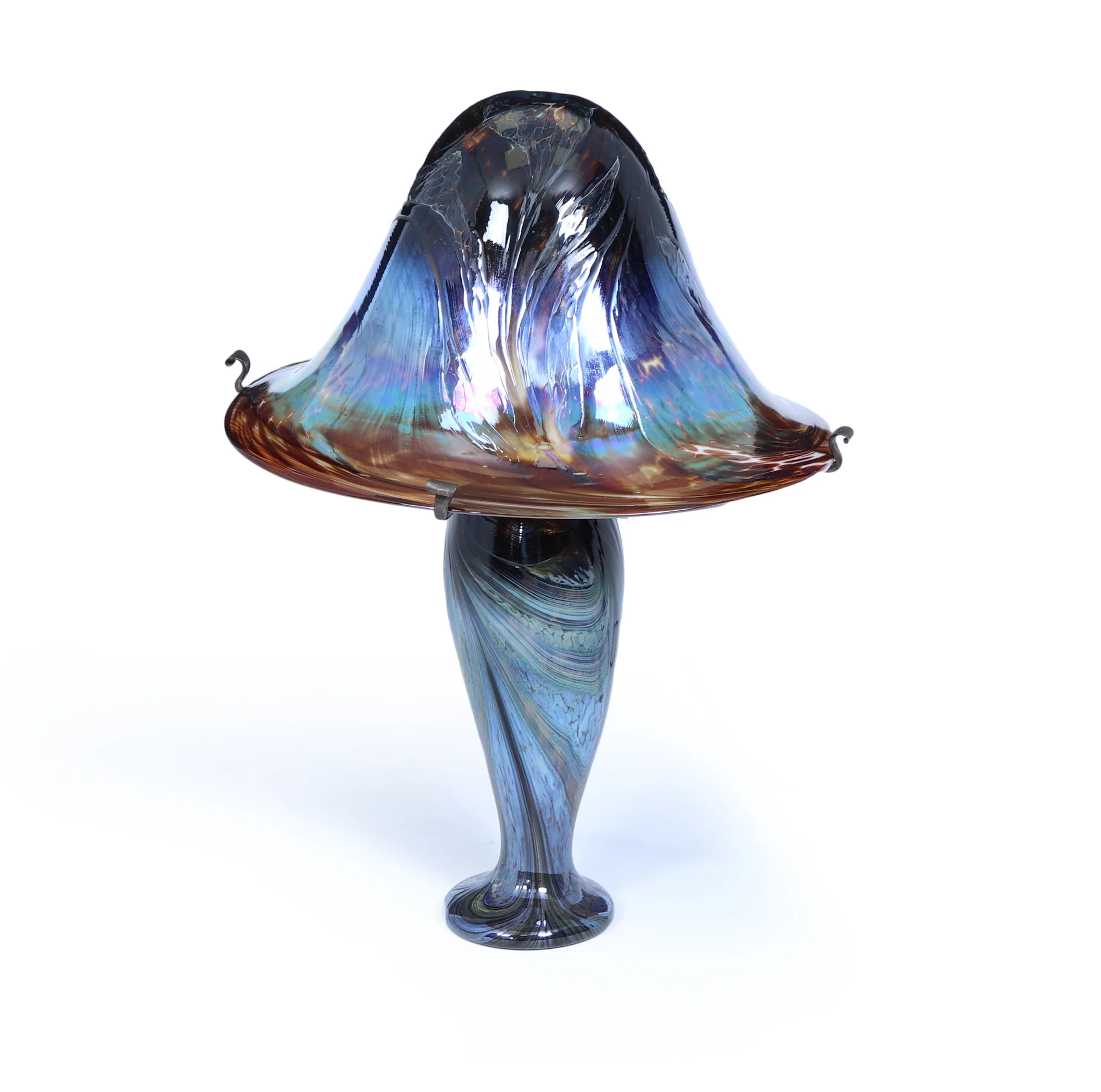 Large Signed French Iridescent Art Glass Mushroom Lamp