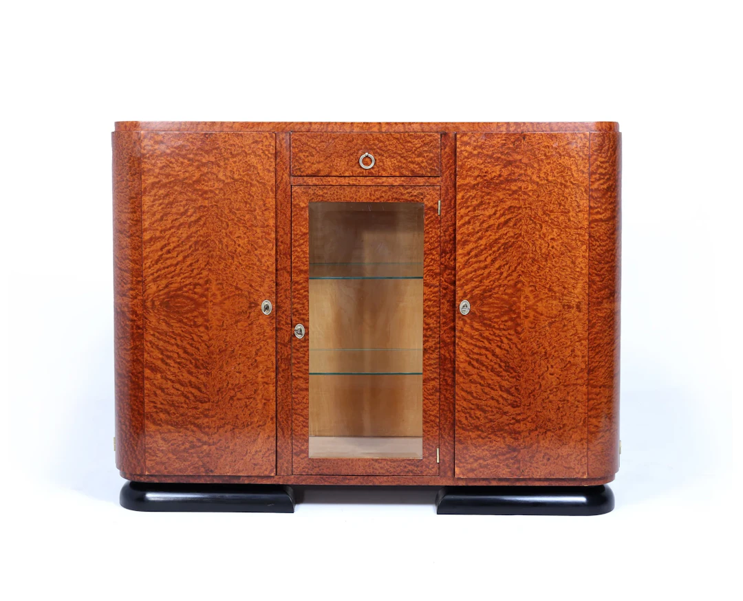 French Art Deco Burr Thuya Display Sideboard