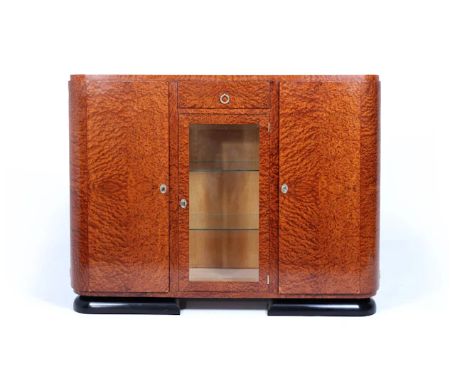 French Art Deco Burr Thuya Display Sideboard