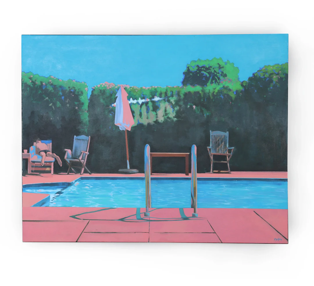 Contemporary Poolside Oil Painting on Canvass Signed