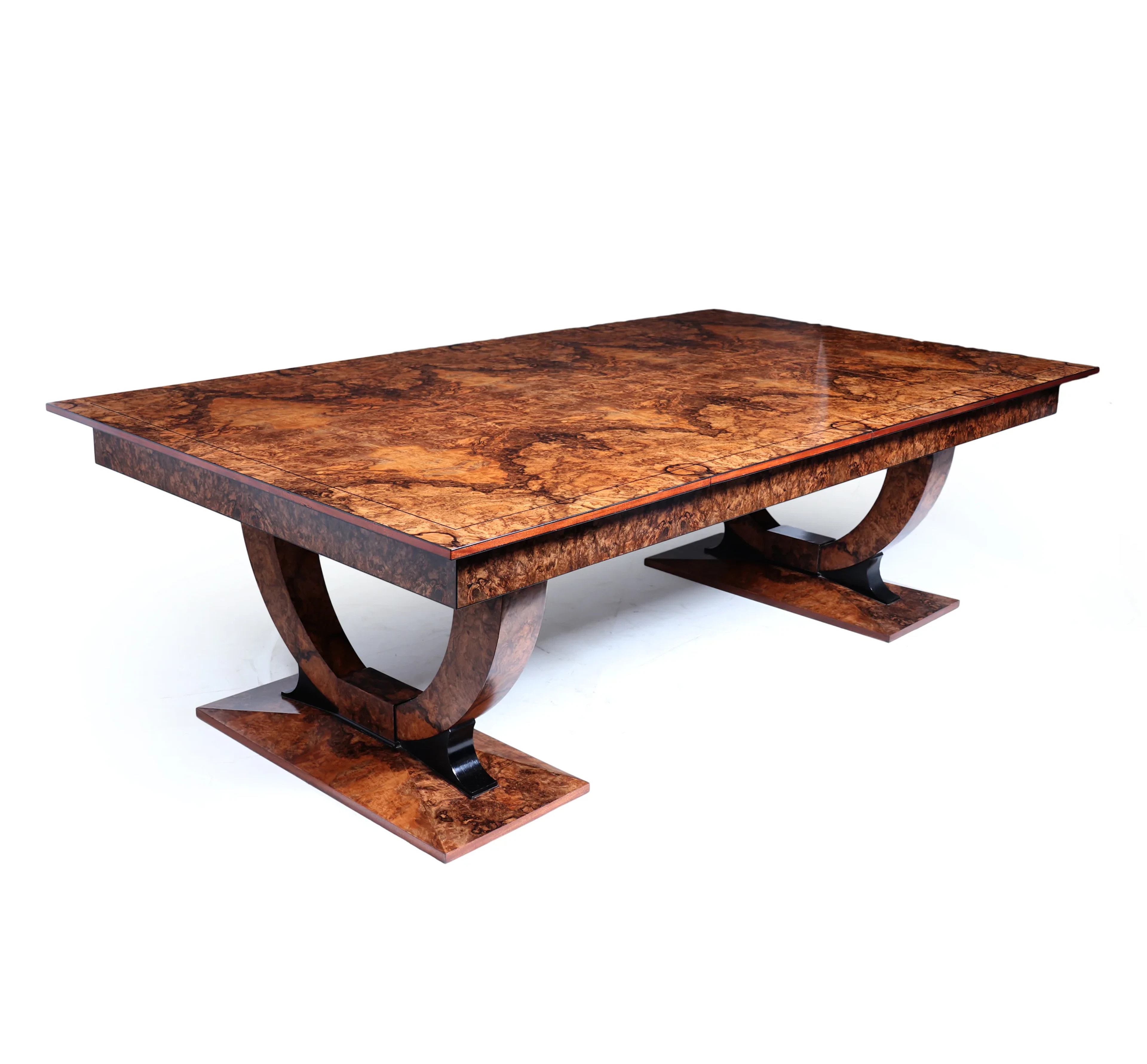 Art Deco Burr Walnut Convertible Pool Dining Table by Sir William Bentley