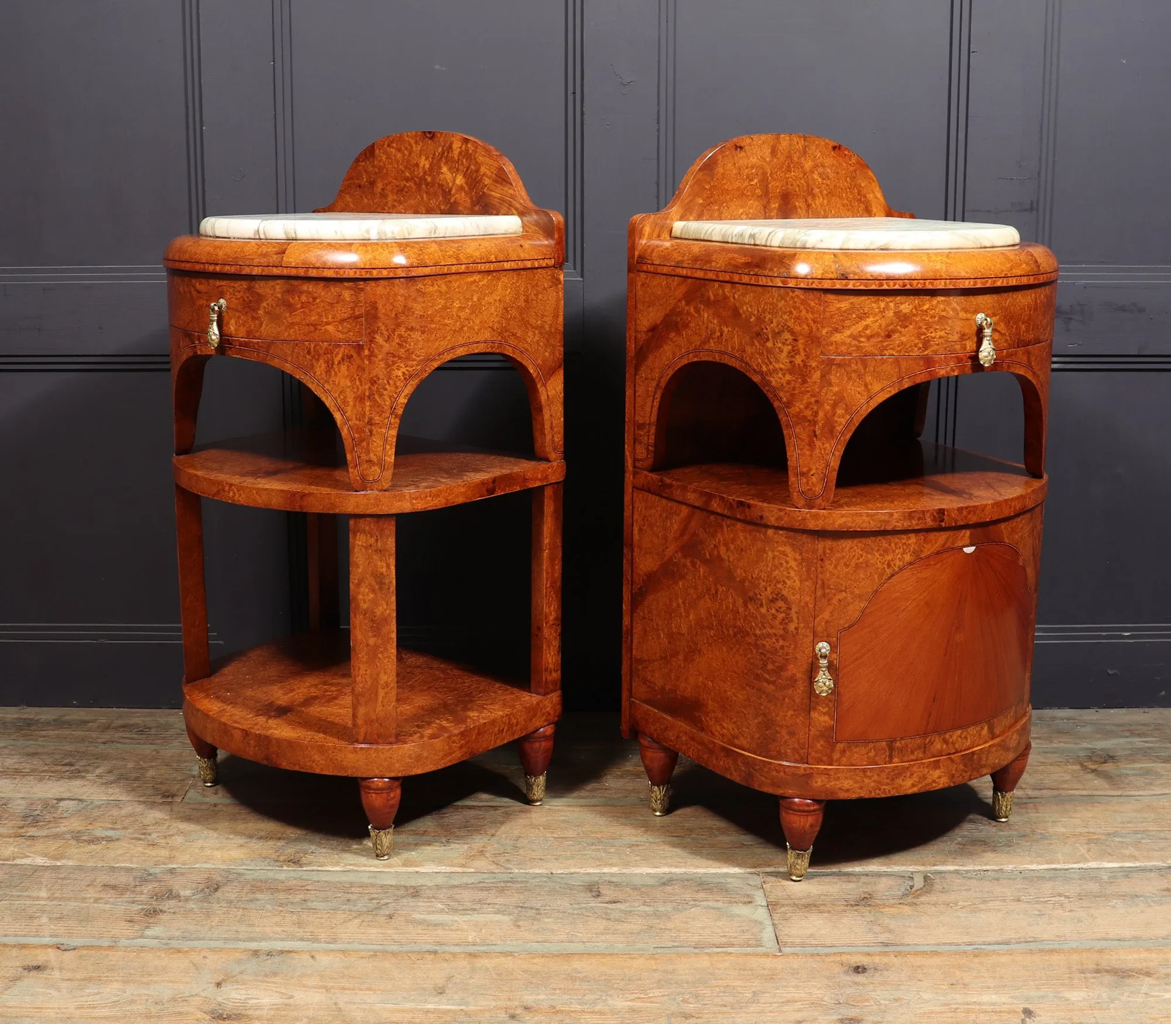 Pair of Art Nouveau Bedside Cabinets in Amboyna c1900
