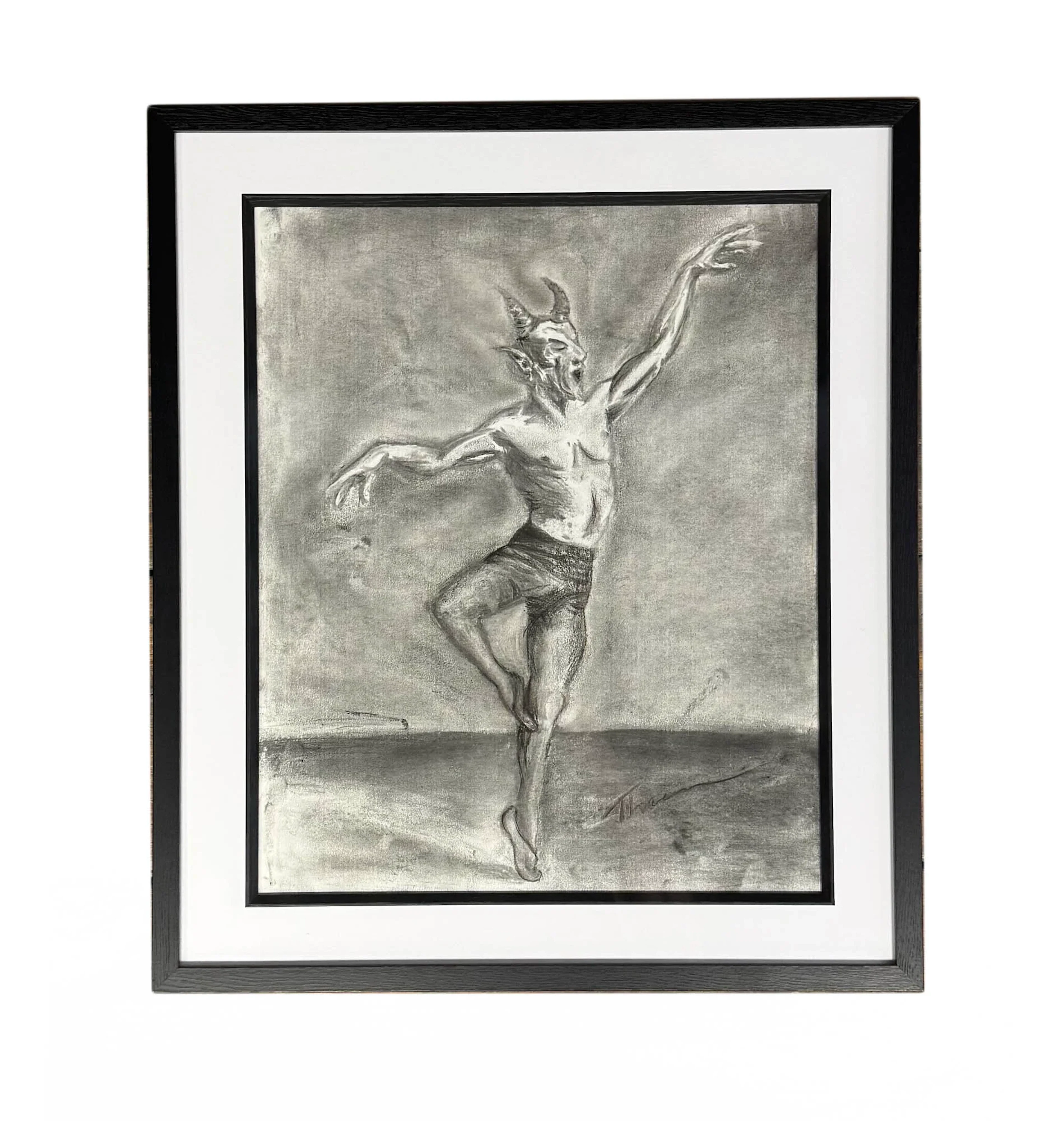 Original Charcoal Drawing – Faun Figure in Motion