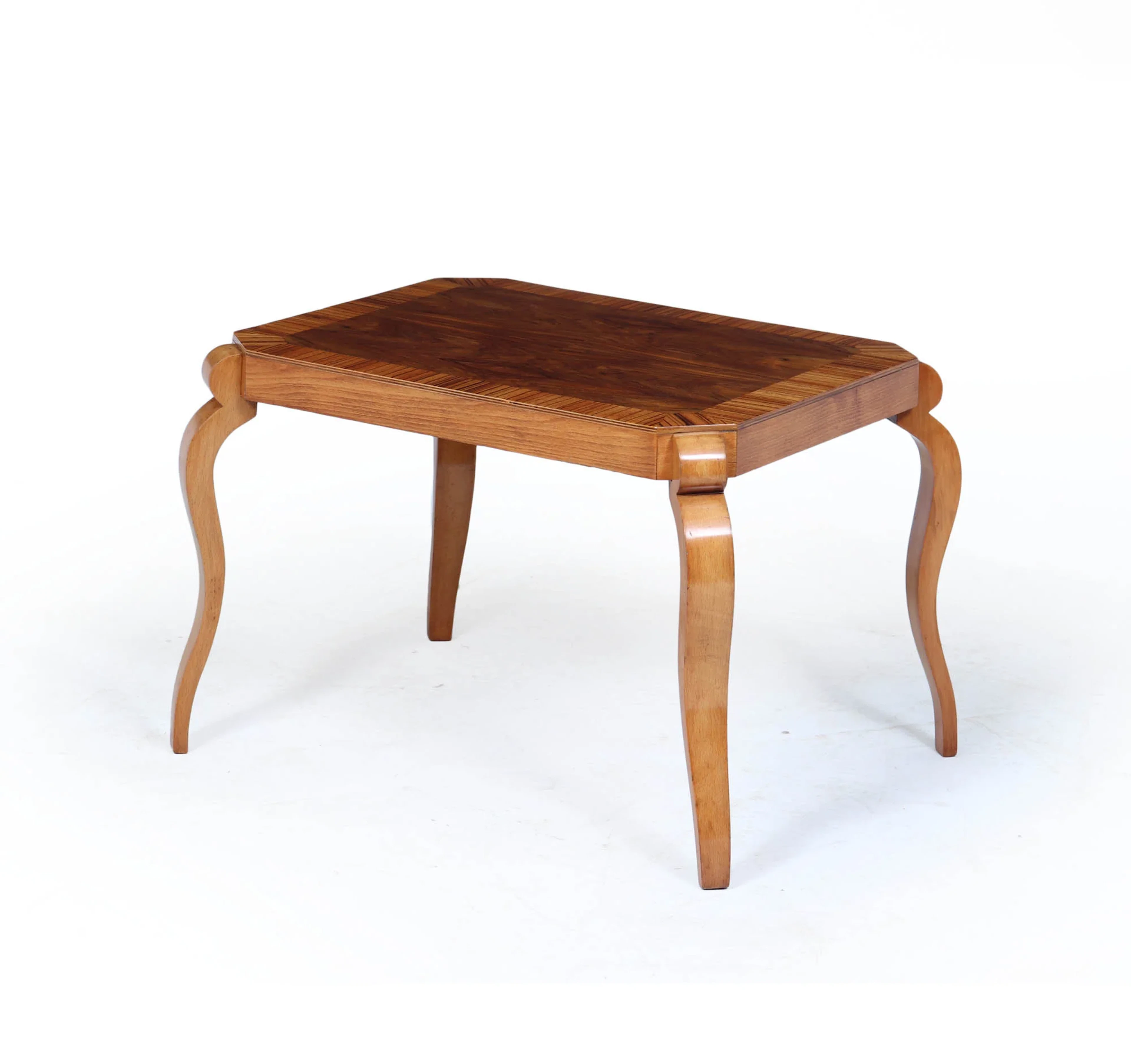 Italian Art Deco Walnut & Zebrano Side Table – c.1930s