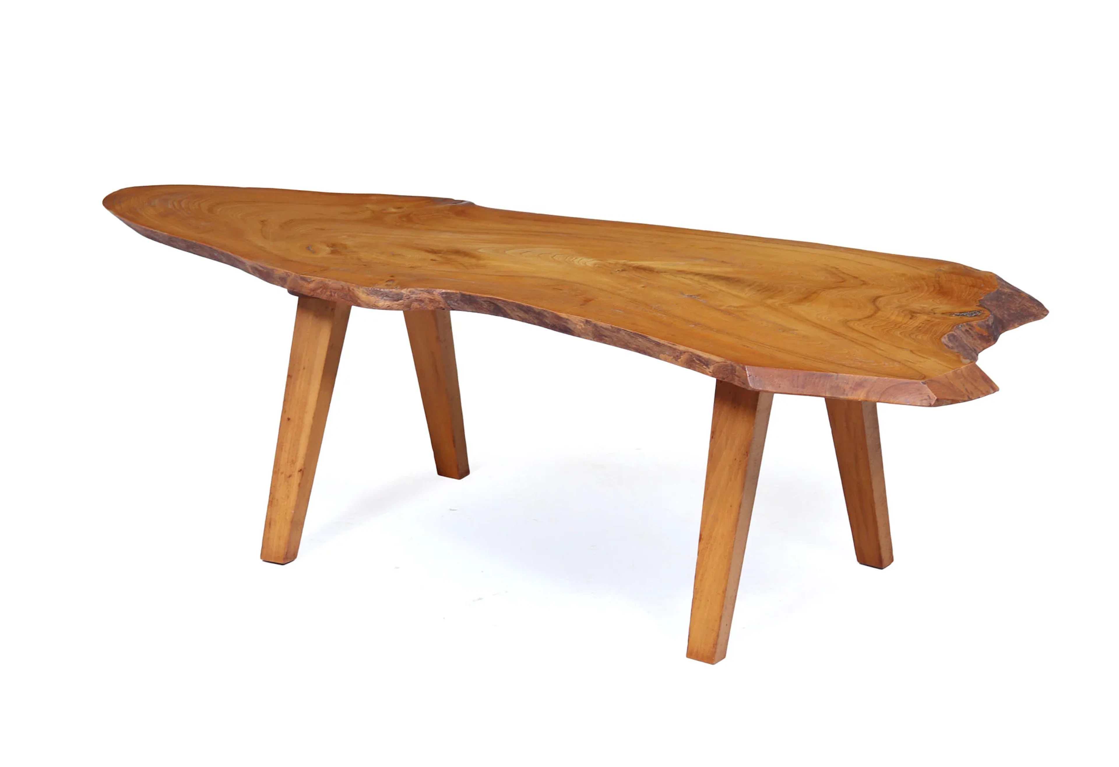 Mid-Century Solid Sycamore Live Edge Coffee Table