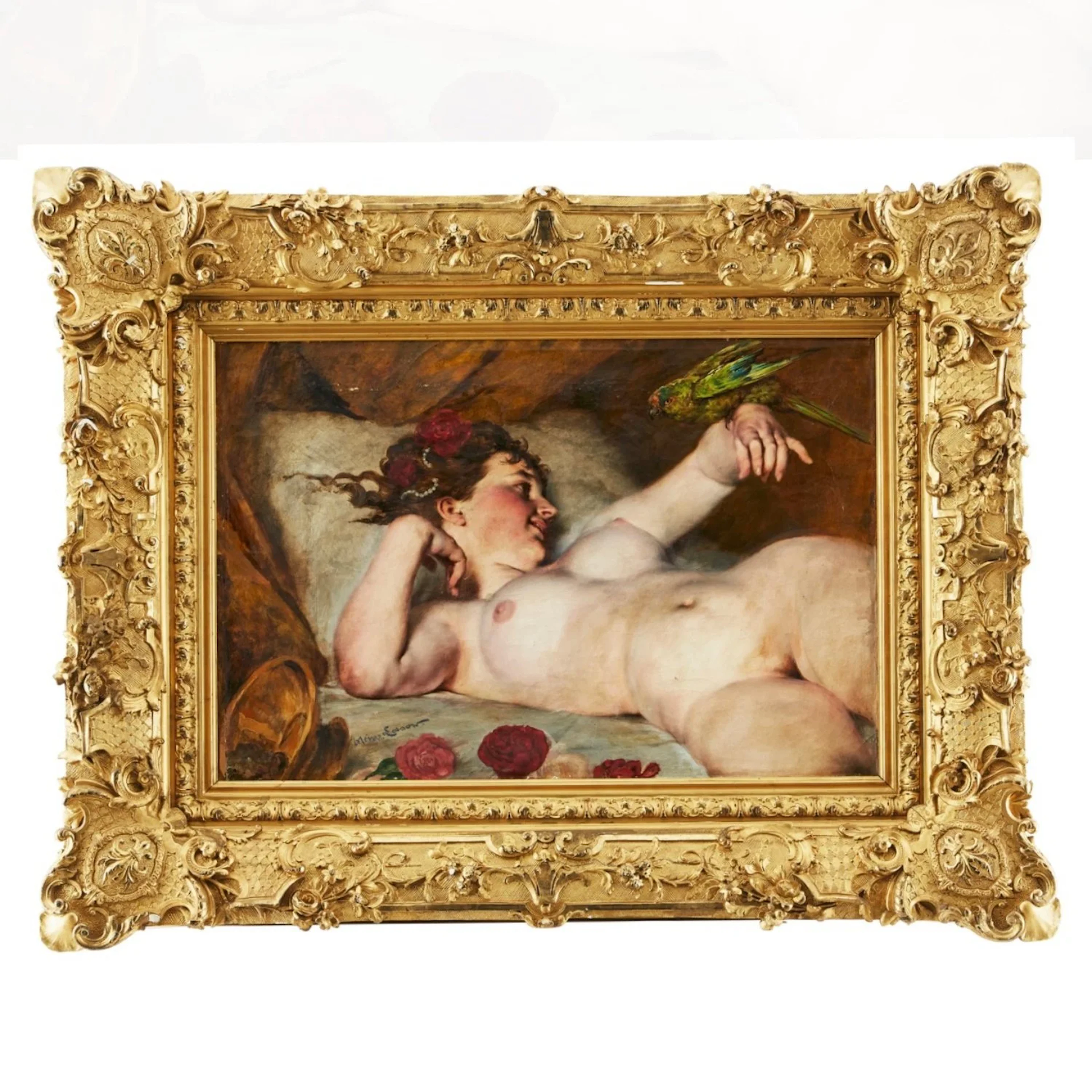 Heinrich Lossow (1843–1897) – Vilande kvinna med papegoja, olja på duk