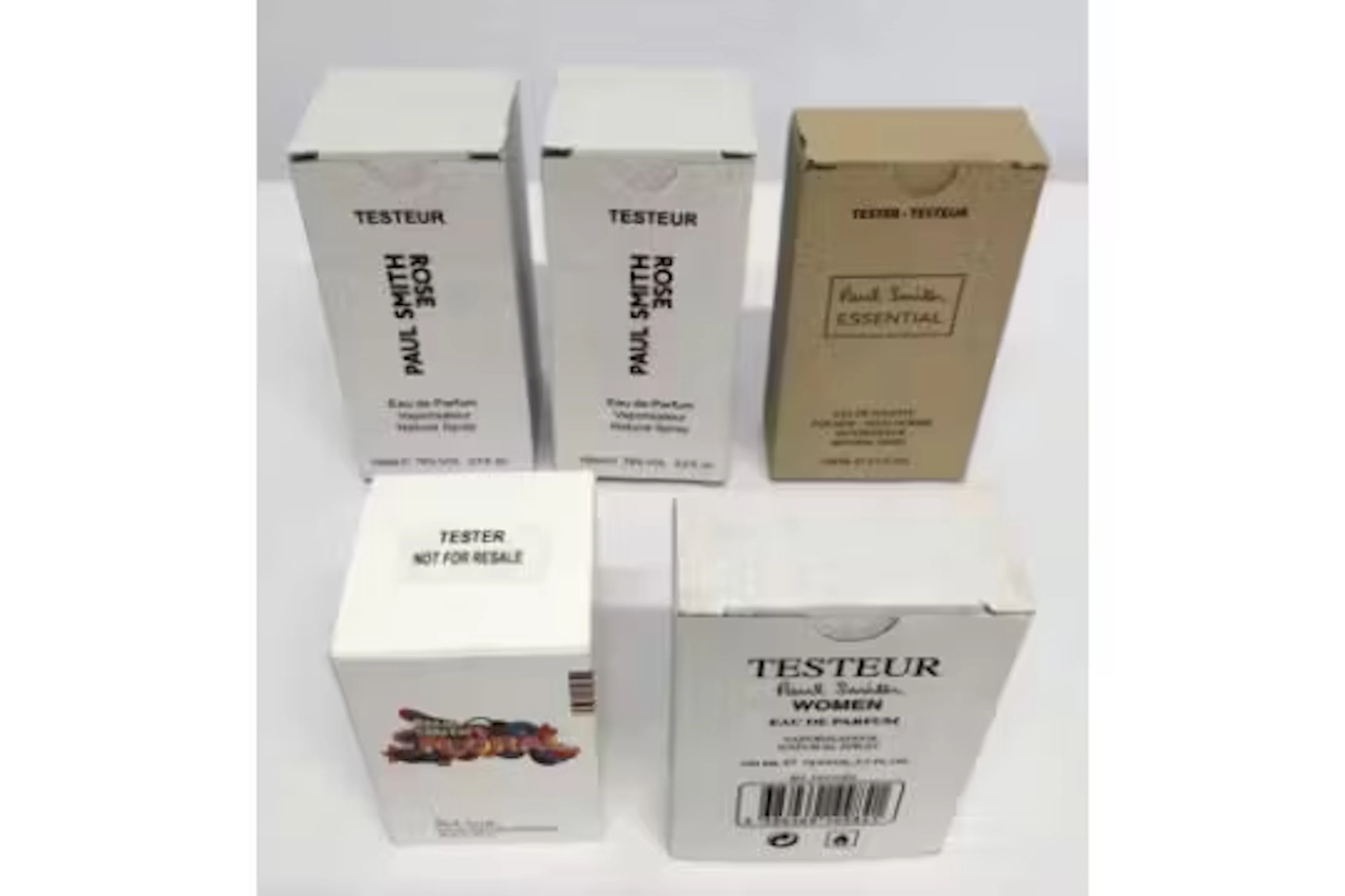 Five Paul Smith related perfume testers - Rose, Essential, Flora and
