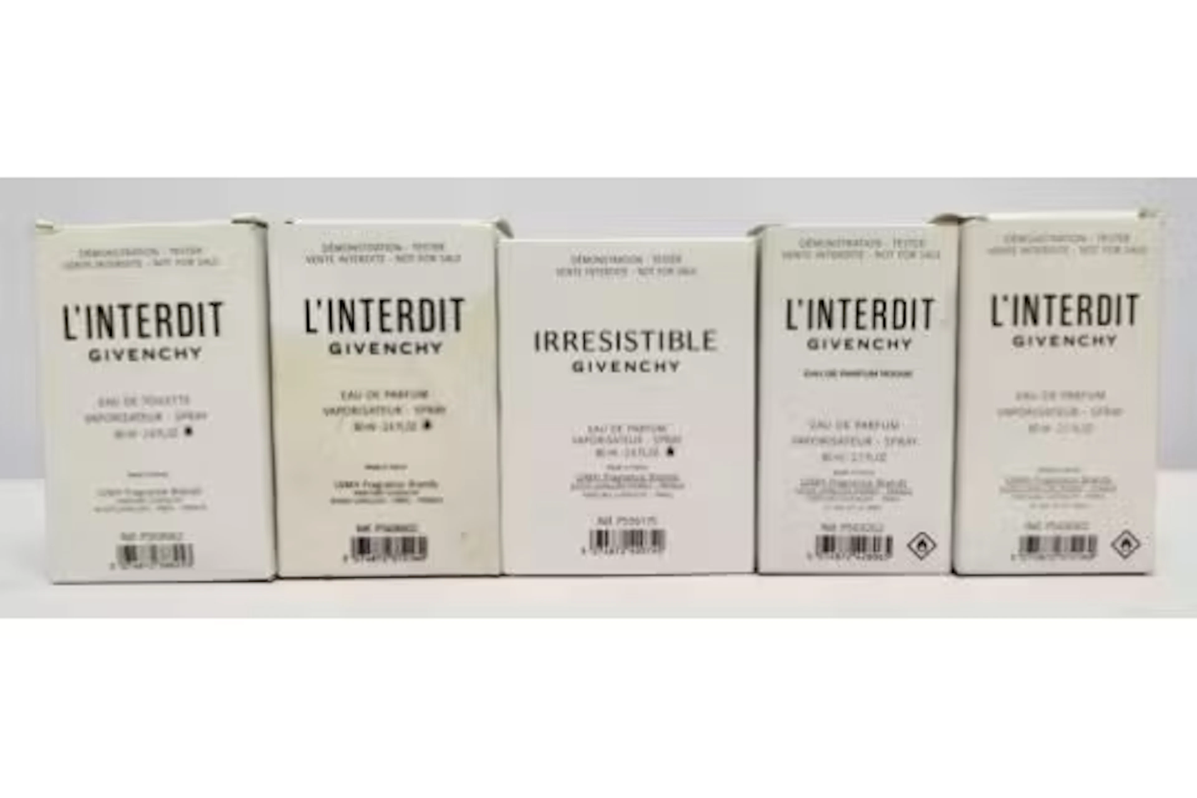 Five nearly new Givenchy eau de parfum/toilette 80ml testers and related