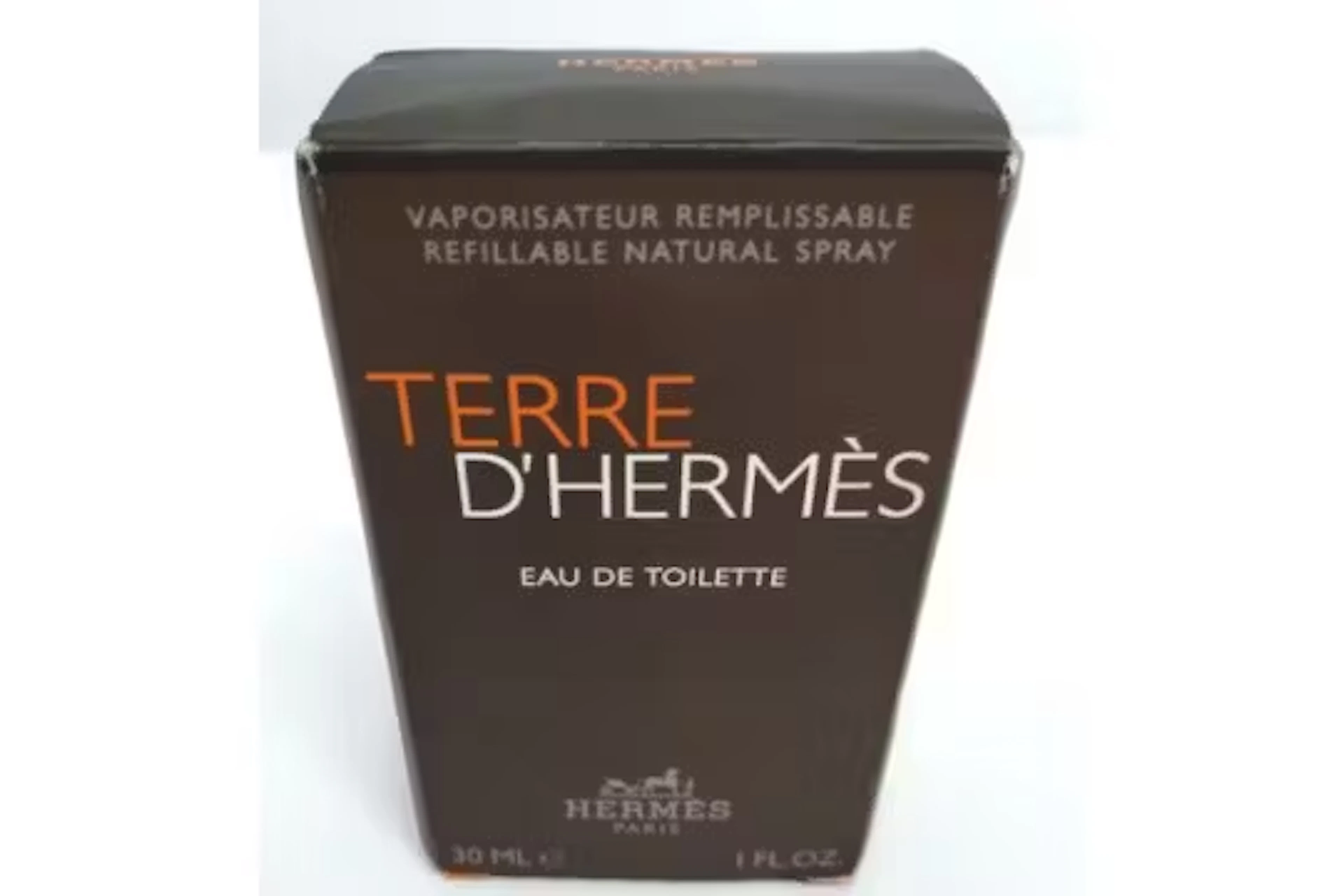 A Hermes Terre D'hermes refillable eau de toilette 30ml travel spray, boxed.