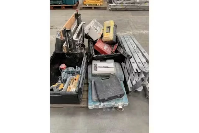 A quantity of pre-owned hand and power tools, ladder, work bench and