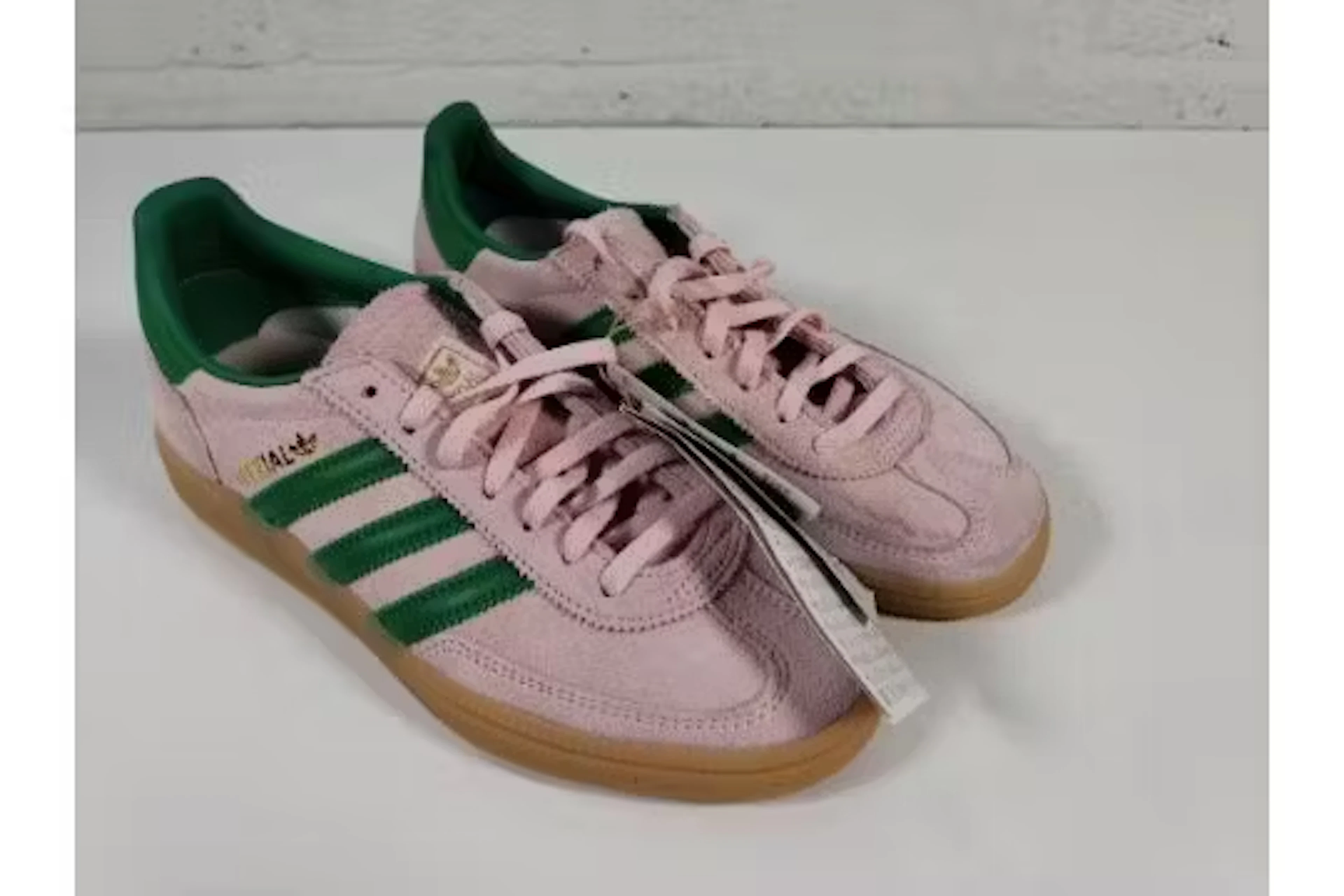 As new Adidas Handball Spezial, pink & green, UK 4.5 (no box).