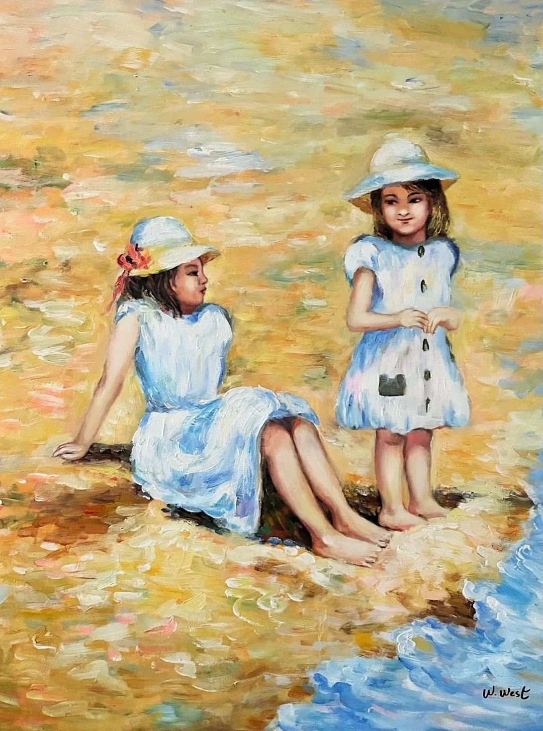 WEST William (20th century) "ON THE SAND Oil on canvas Signed lower