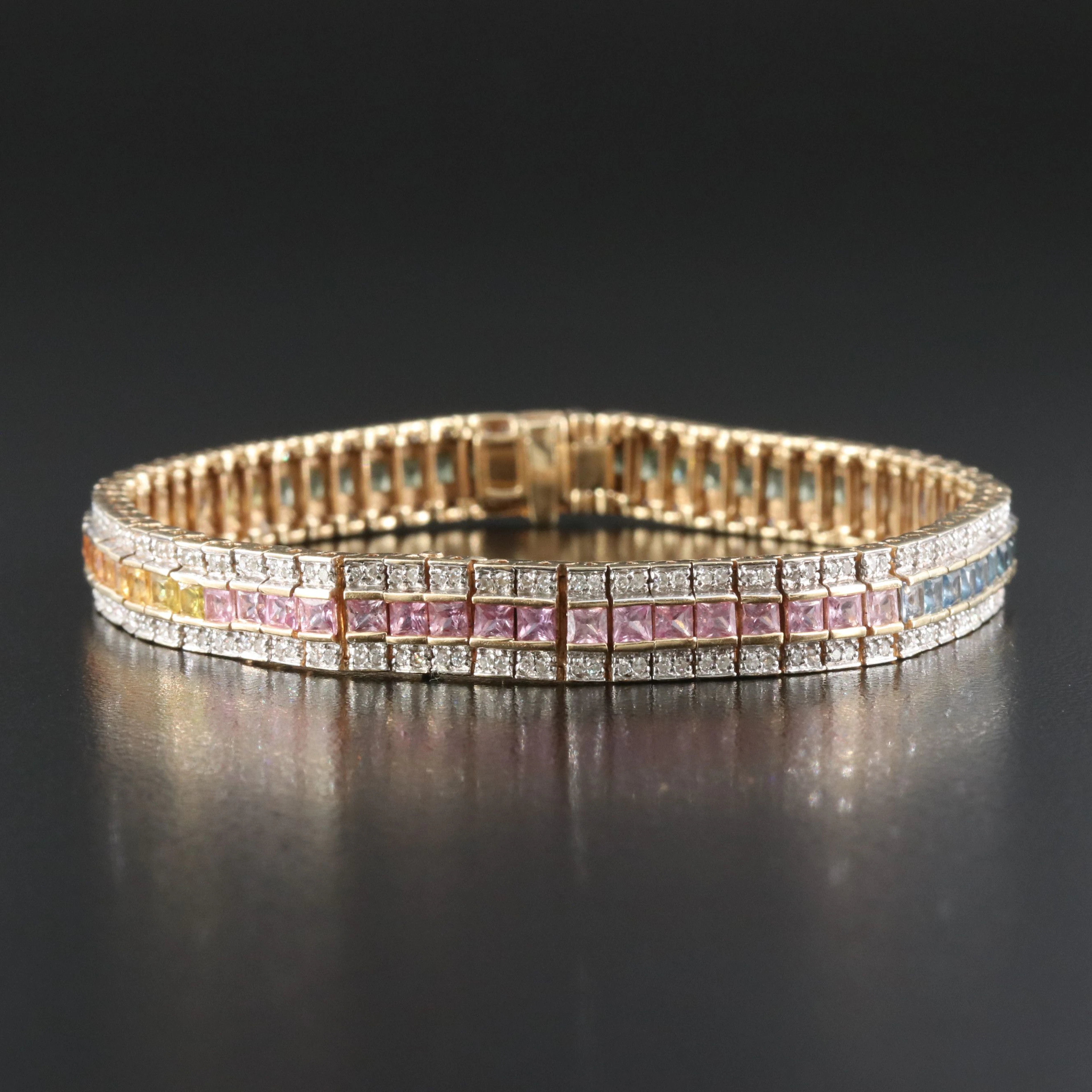 14K Rainbow Sapphire and 1.02 CTW Diamond Bracelet