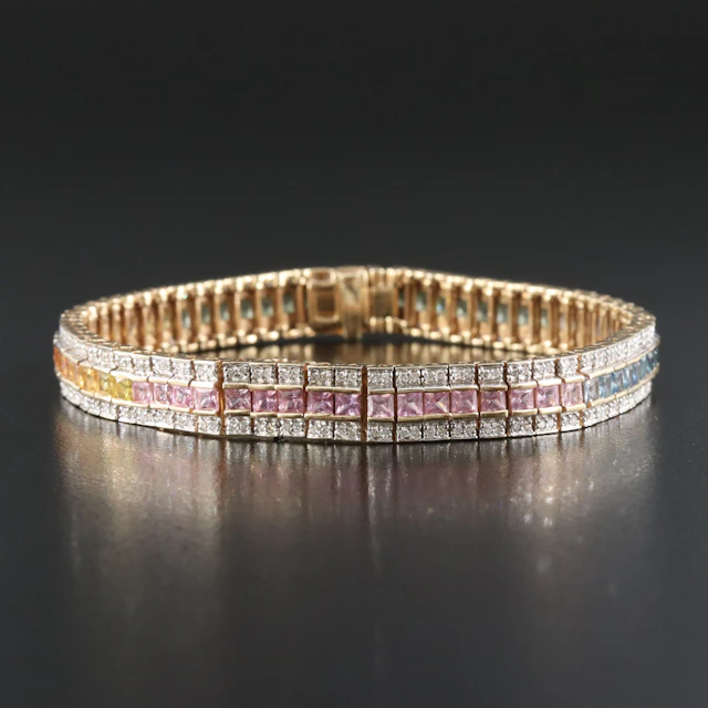 14K Rainbow Sapphire and 1.02 CTW Diamond Bracelet