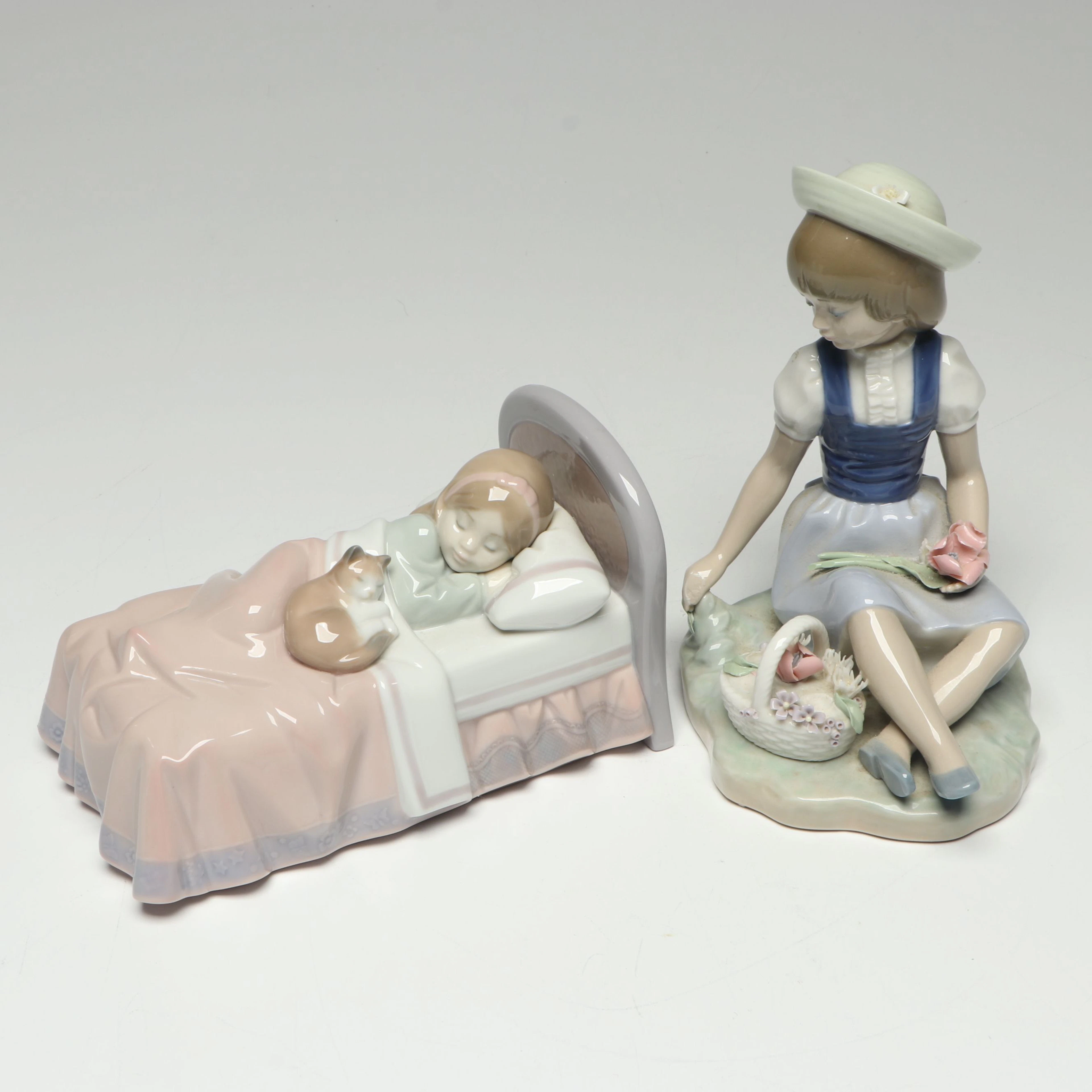 Lladró "Cozy Companions" and "Picking Flowers" Porcelain Figurines