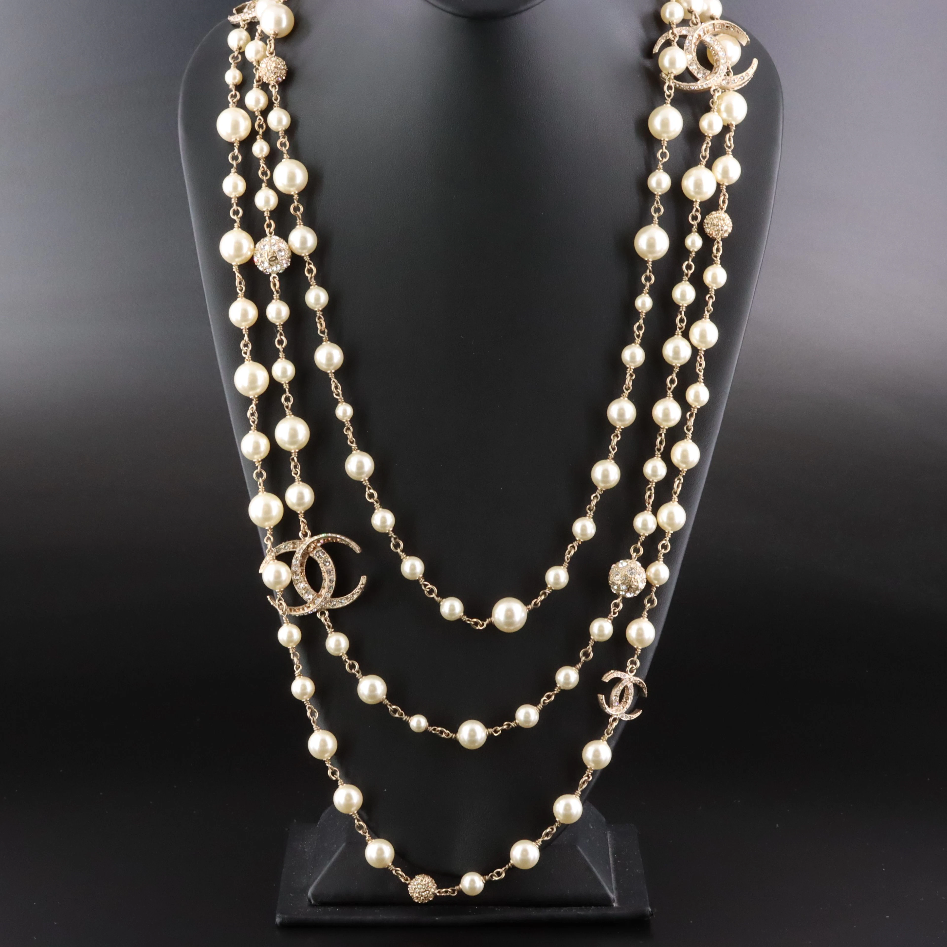 Chanel CC Glass Pearl and Strass Tiered Necklace 2015
