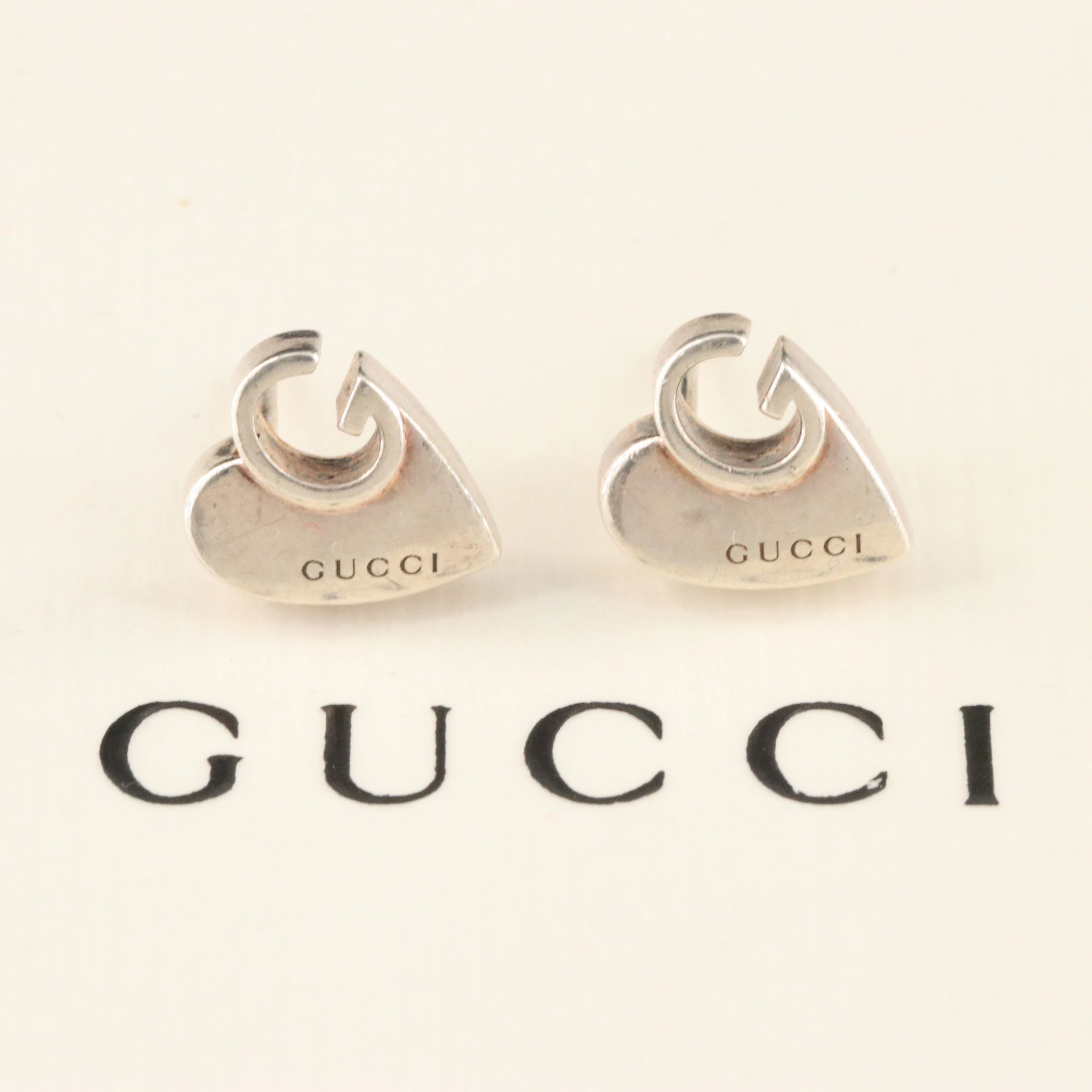 Gucci Sterling G Heart Stud Earrings