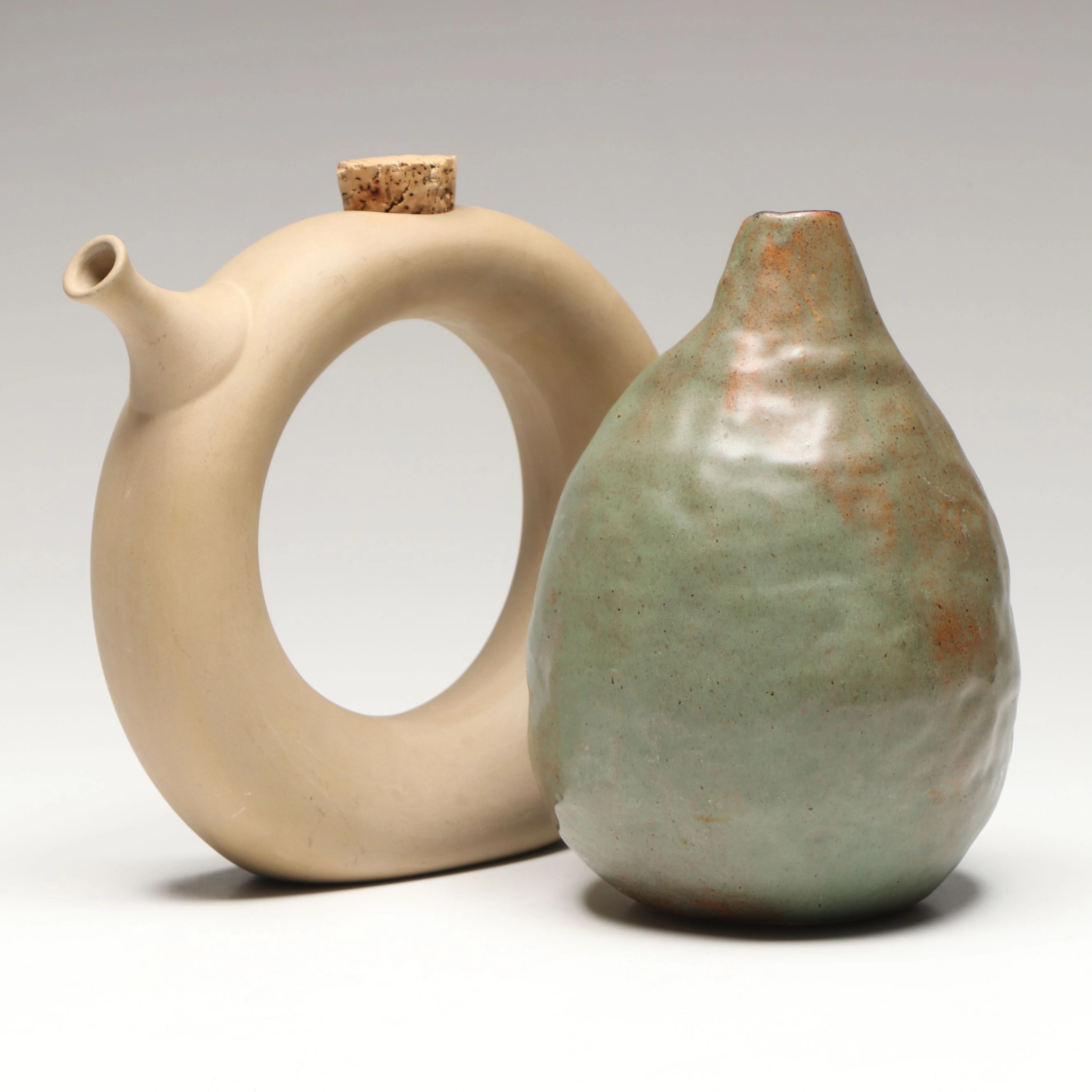 Hartstone Pottery Donut Wine Decanter with Studio Art Pottery Vase