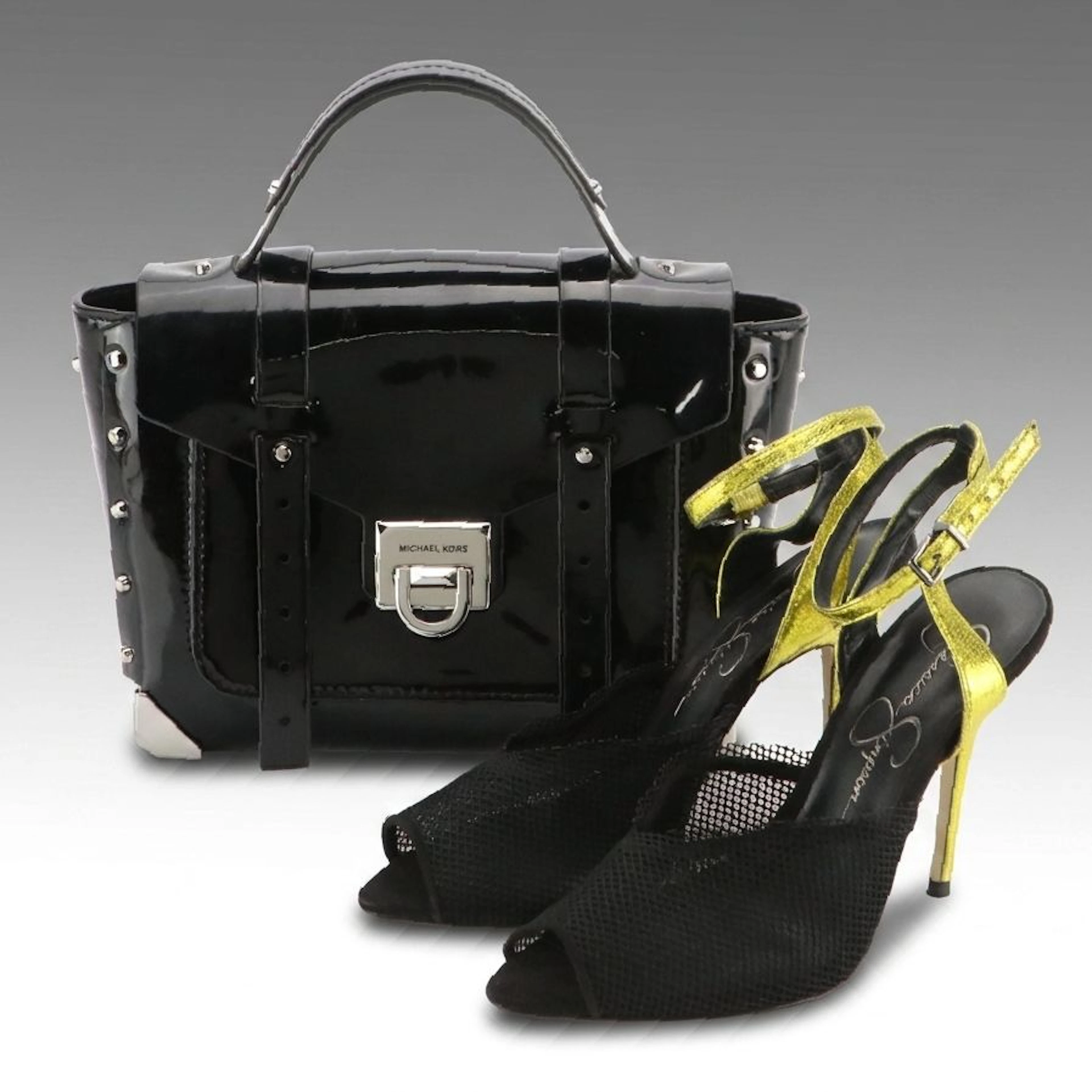 Jessica Simpson Mesh Peep-Toe Heels and Michael Kors Manhattan Two-Way Bag