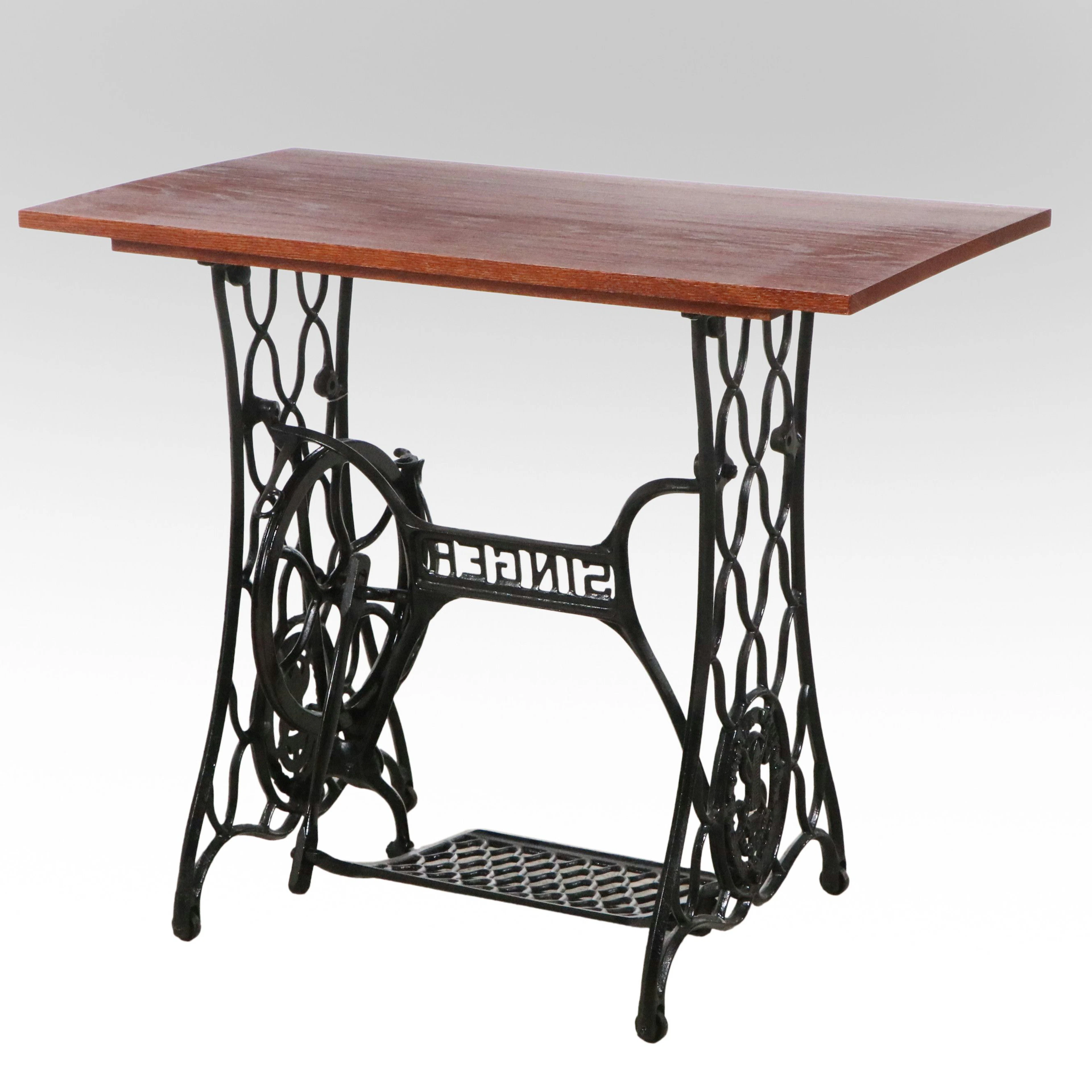 Singer Cast Iron Treadle Sewing Machine Table with Wooden Top