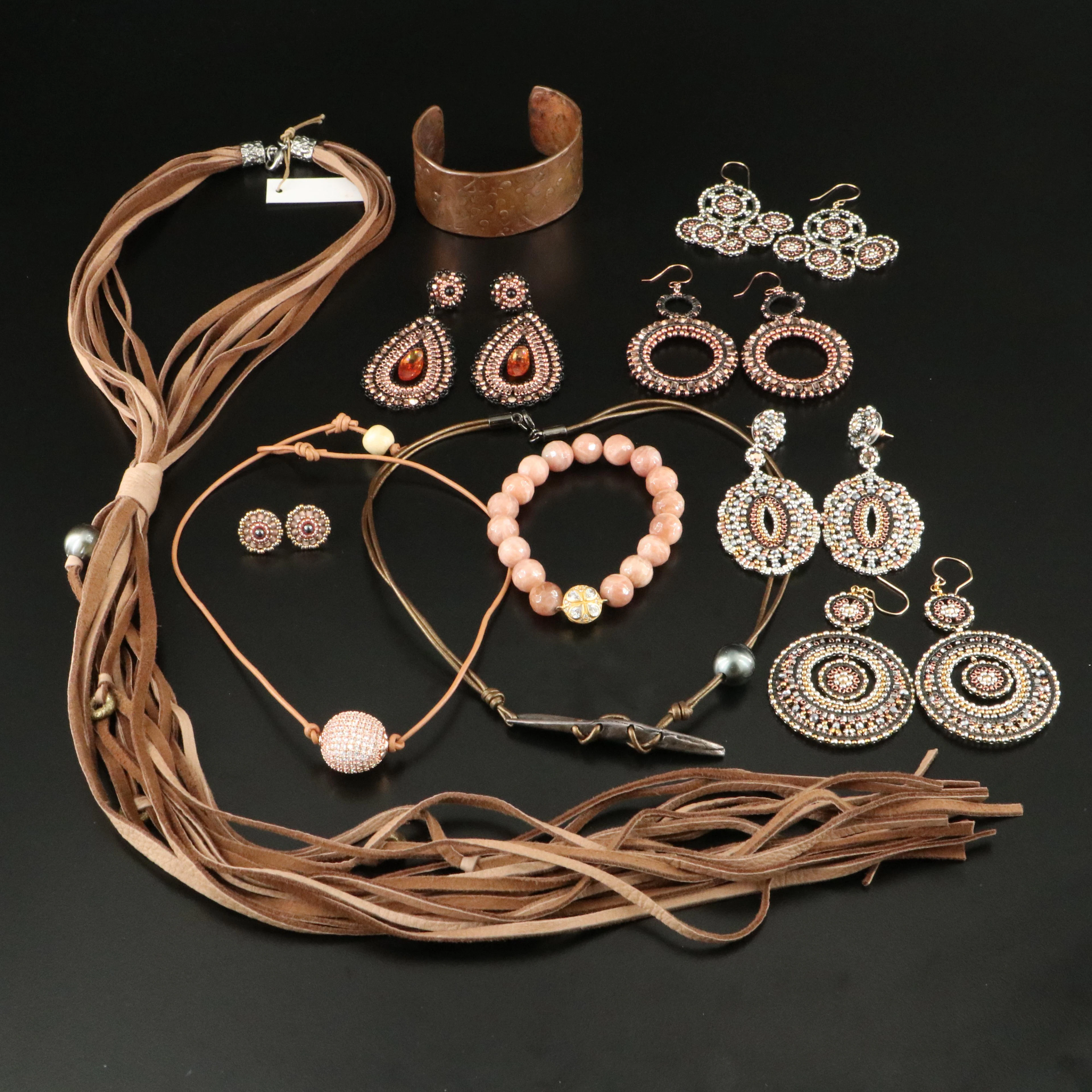 Earring, Bracelet and Necklace Collection Including Sunstone and Pearl