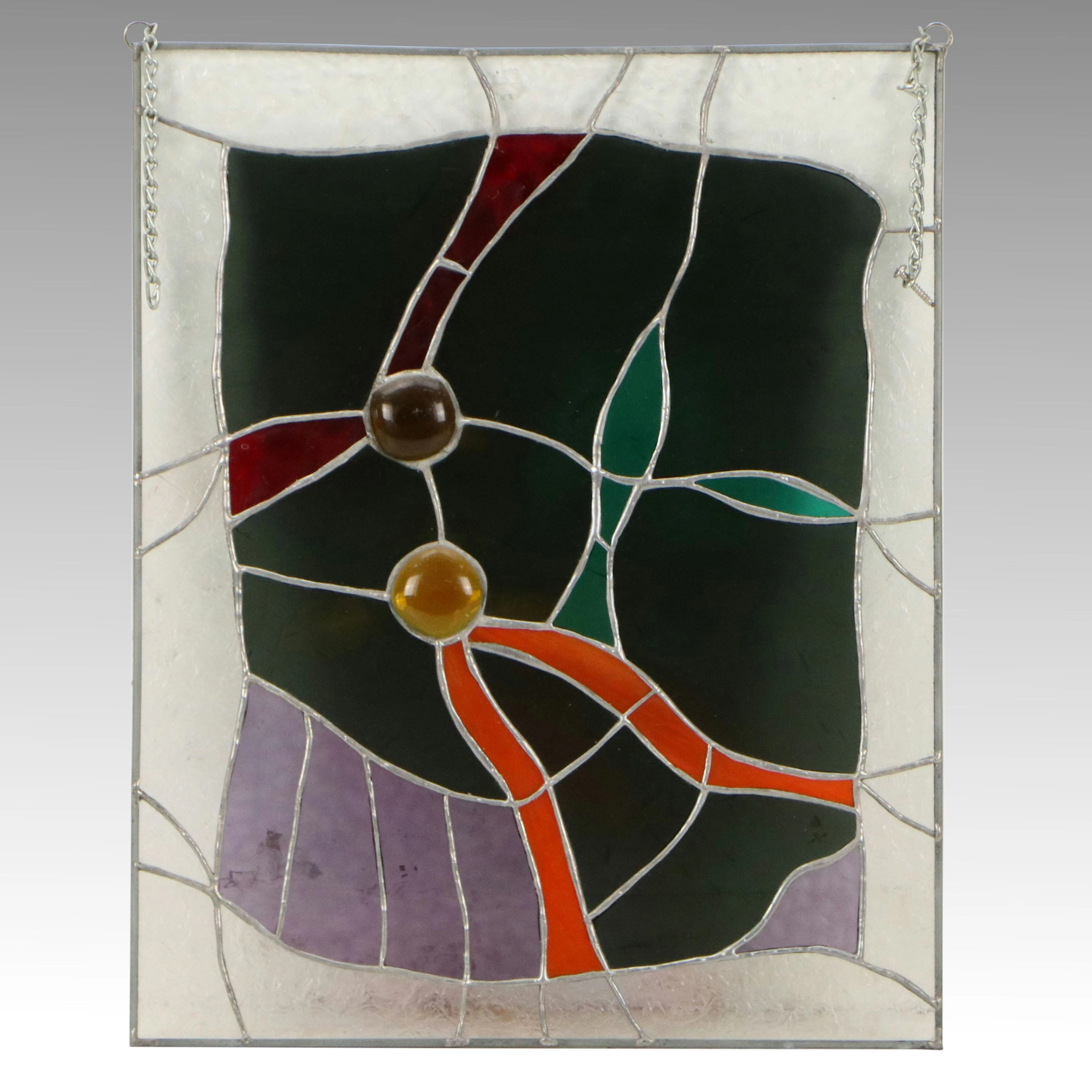 Handmade Abstract Stained Glass Panel, 21st Century