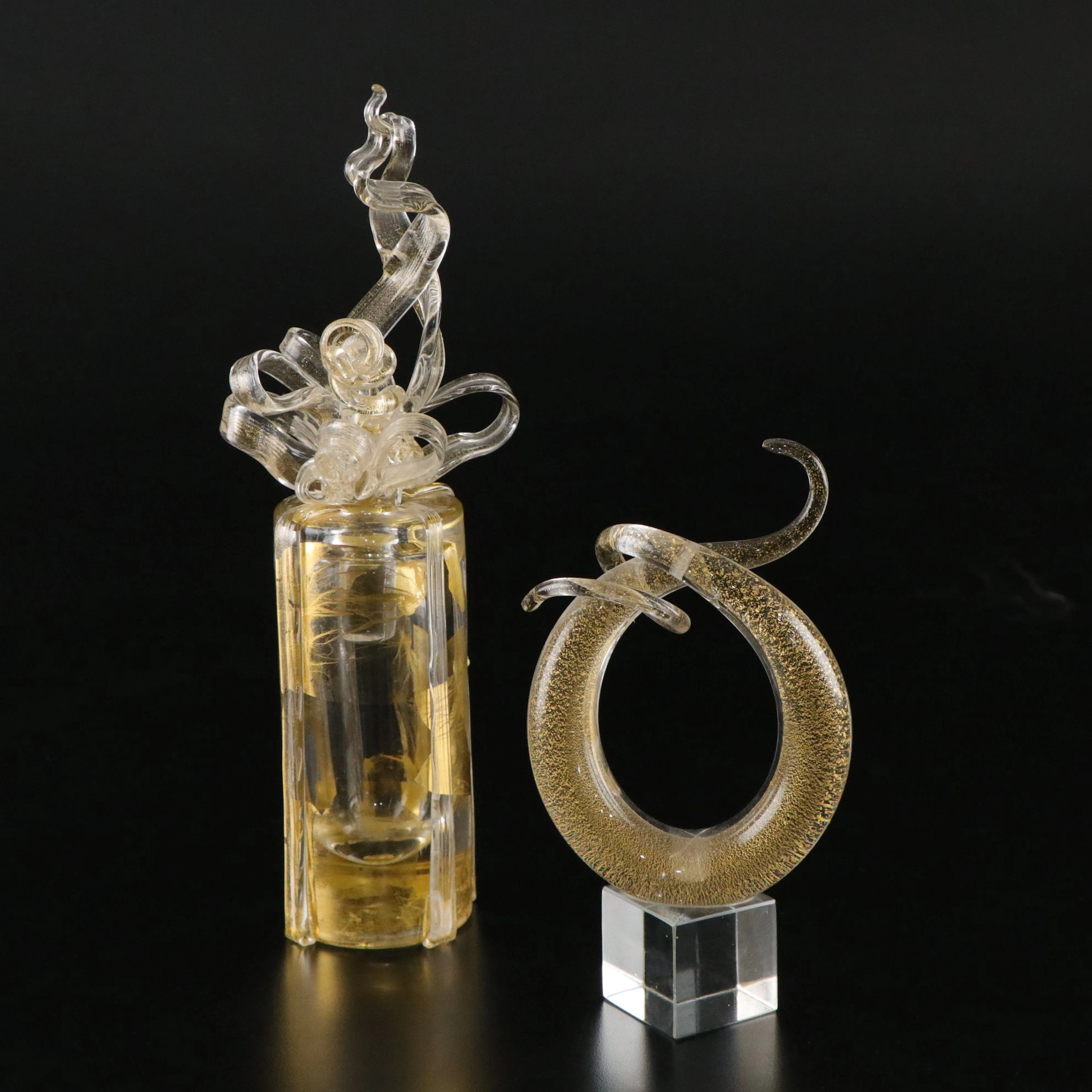 Art Deco Art Murano Glass Perfume Bottle with Paperweight