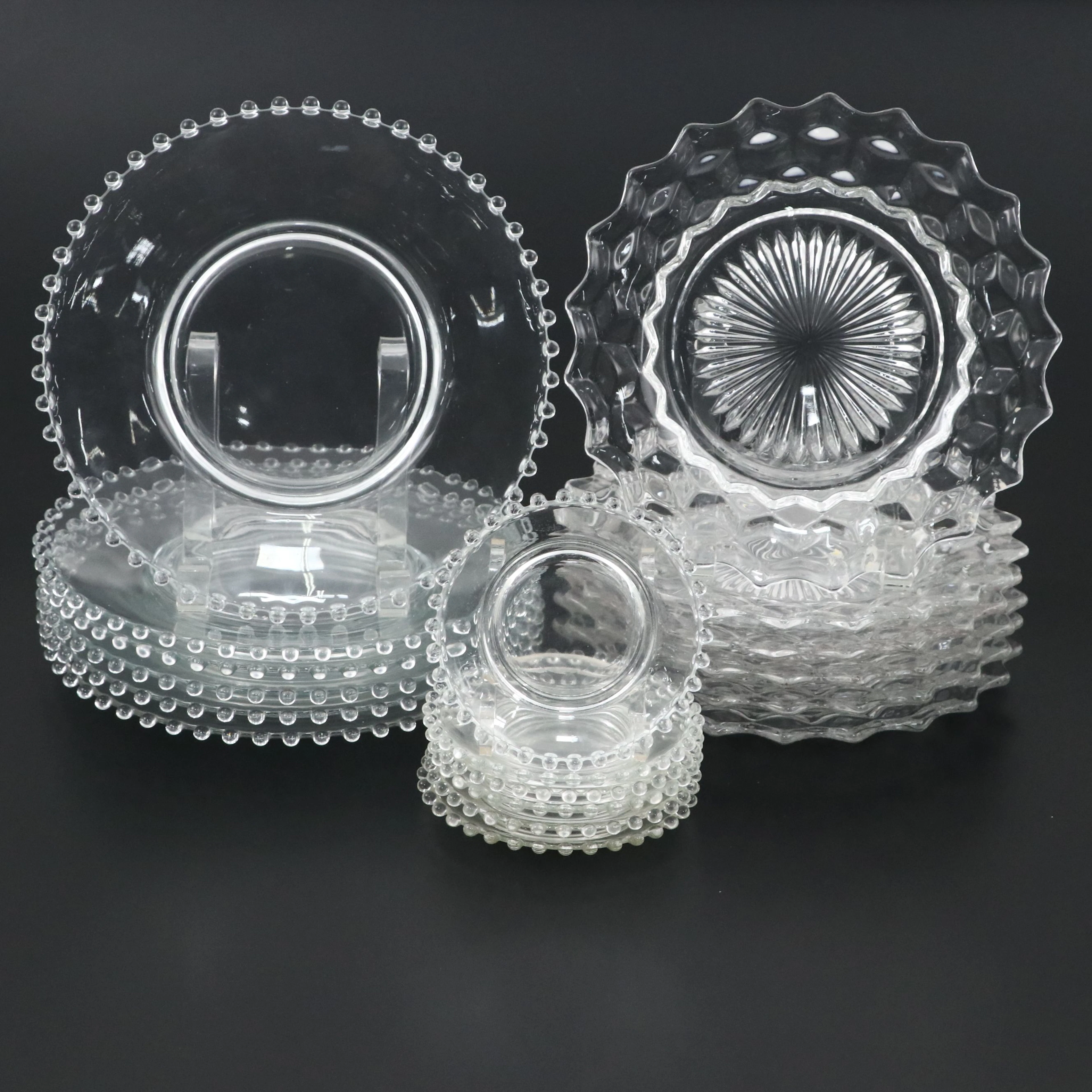 Imperial "Candlewick" with Fostoria "American Clear" Glass Dinnerware