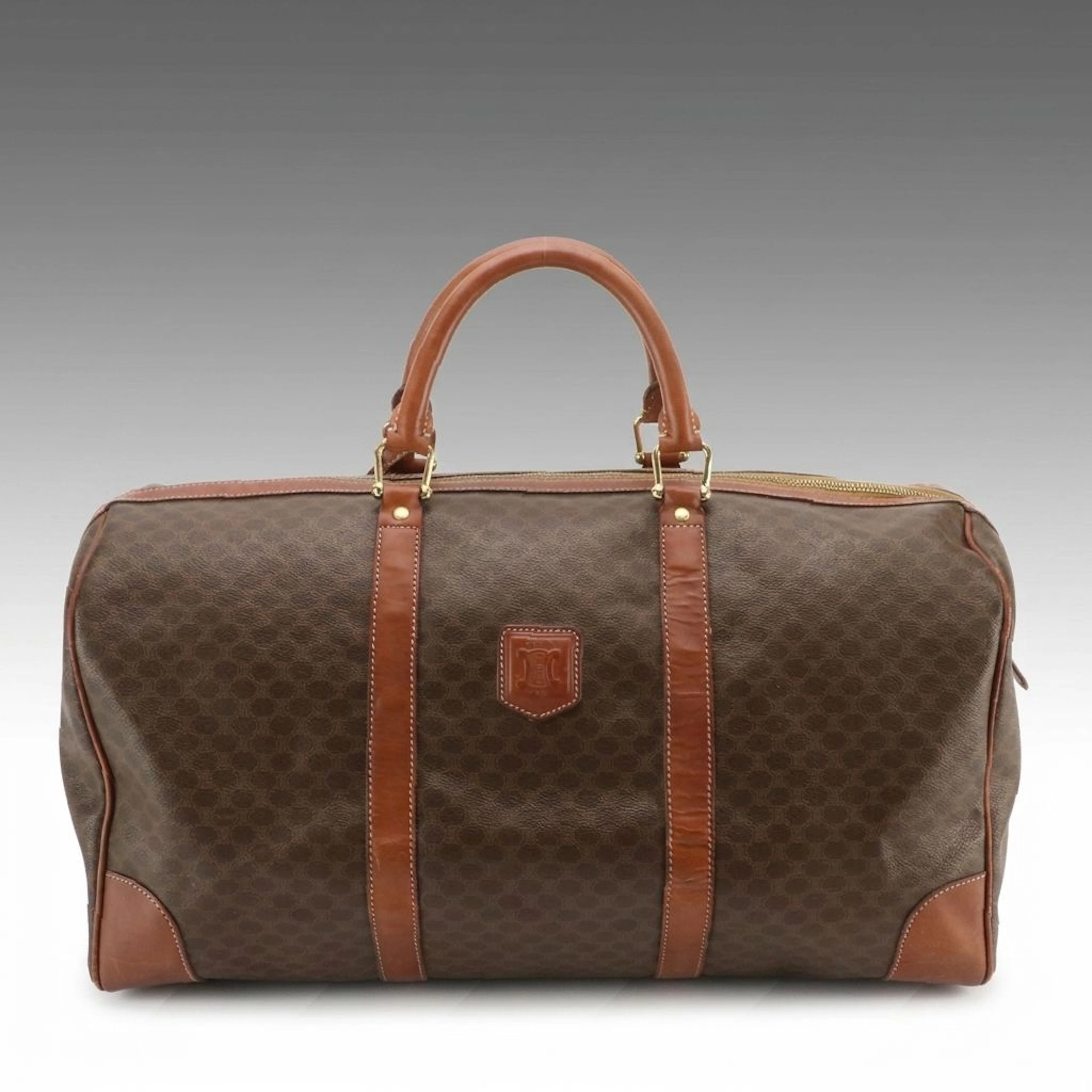 Celine Travel Duffel Bag in Macadam Canvas and Leather, Vintage