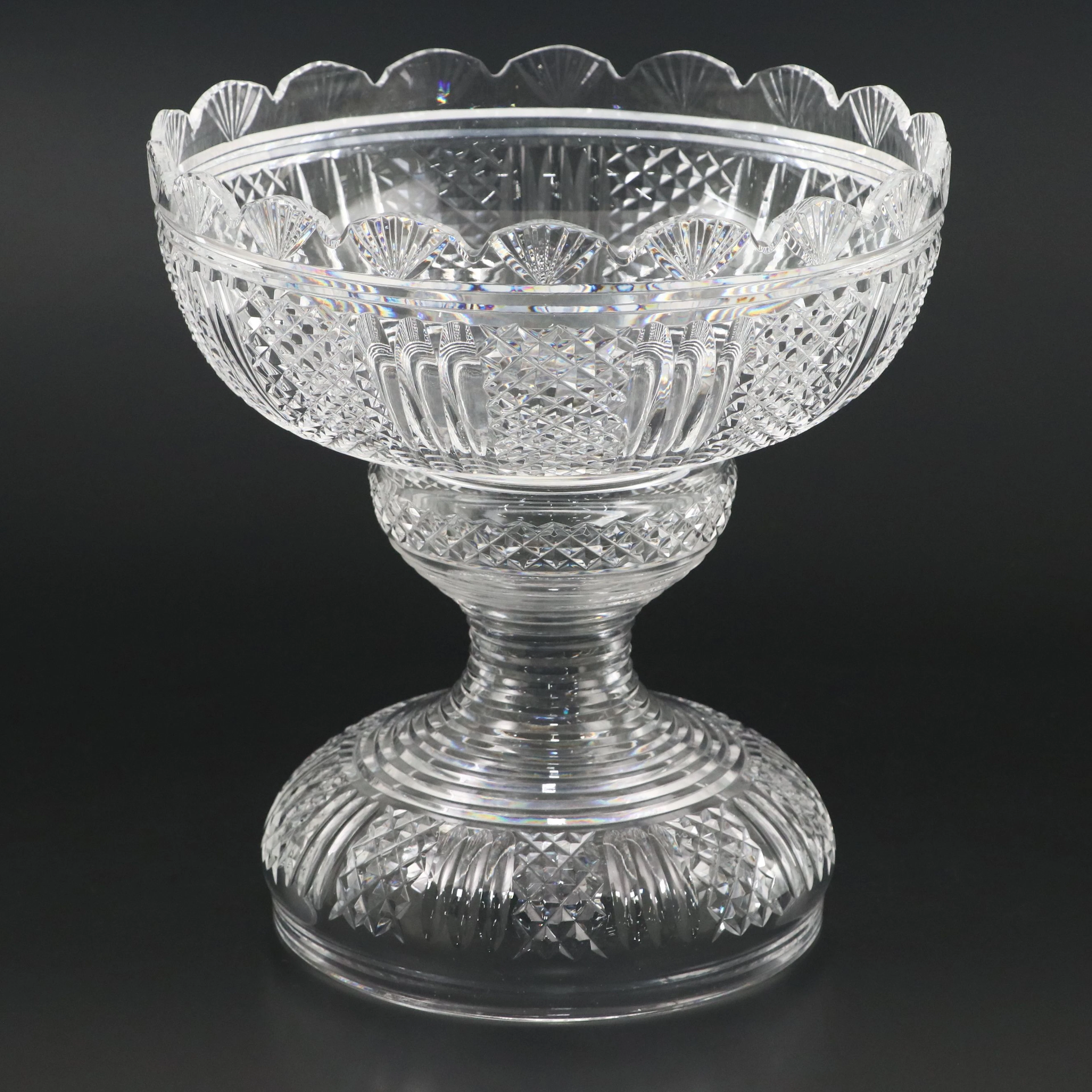 Rare Waterford "Hibernia" Cut Crystal Two-Piece Pedestal Punch Bowl