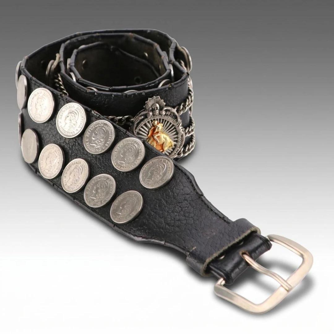 Leather Tirador Gaucho Belt with Argentinian Centavo Coins, Circa 1960s