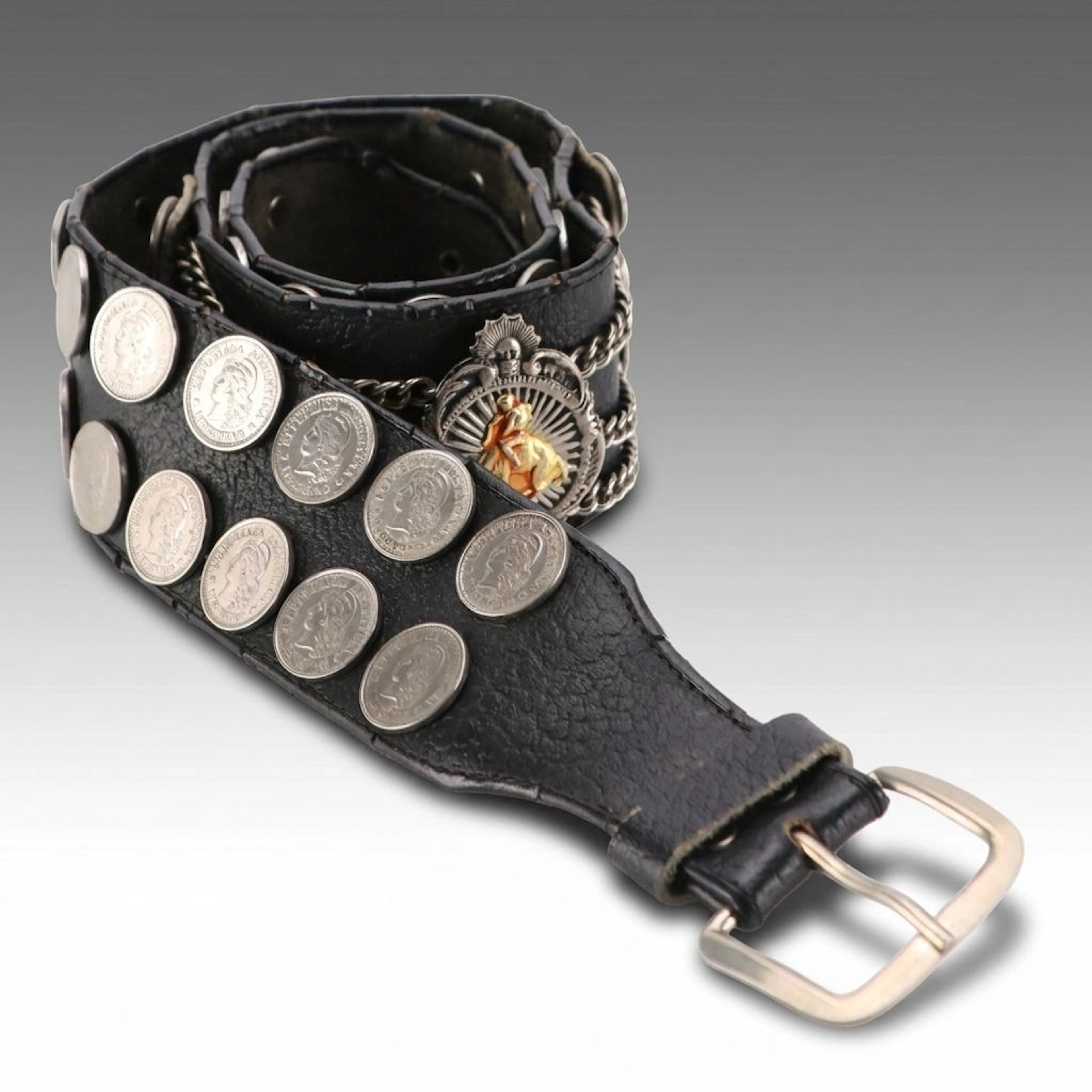 Leather Tirador Gaucho Belt with Argentinian Centavo Coins, Circa 1960s