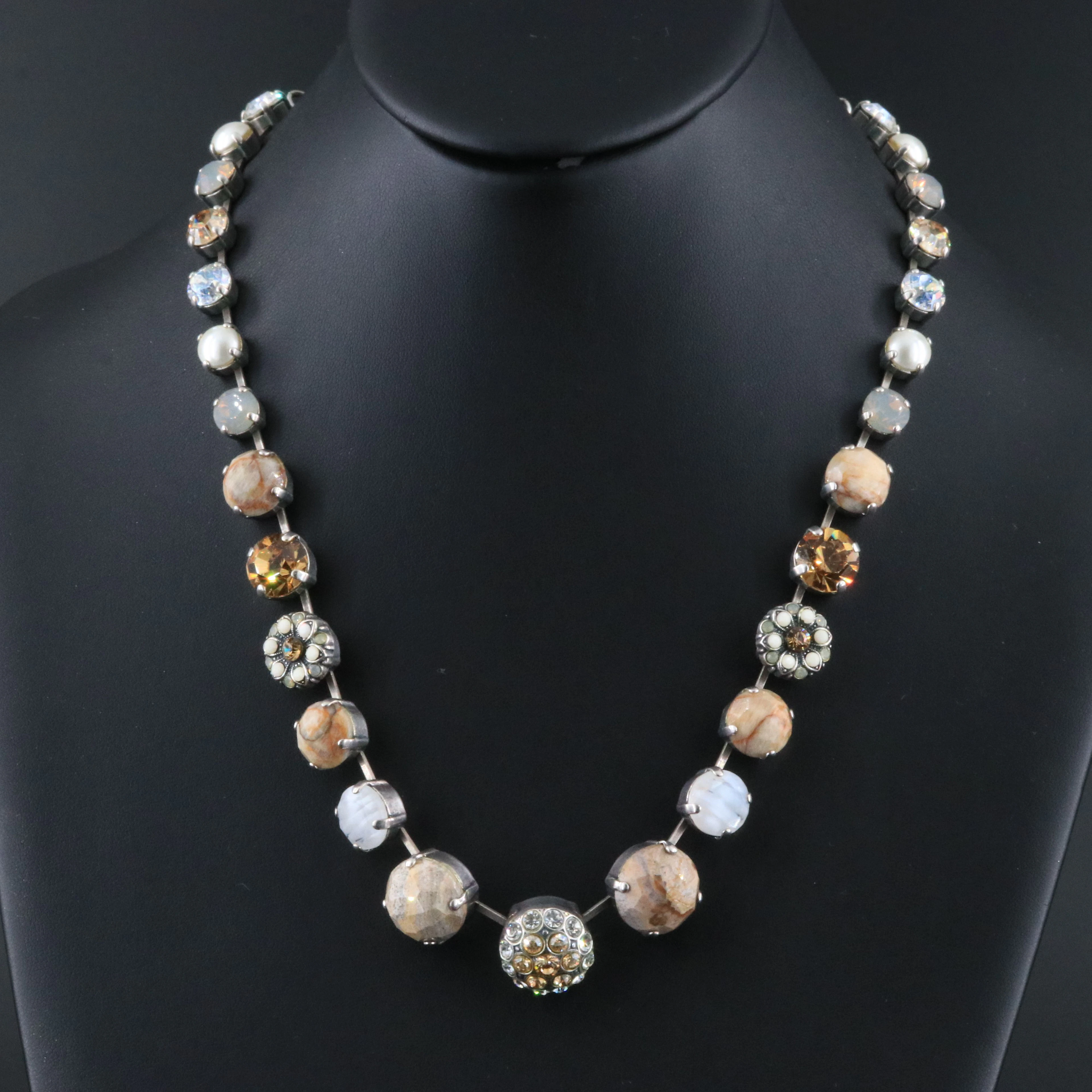 Mariana Graduated Jasper, Faux Pearl & Crystal Flower Necklace