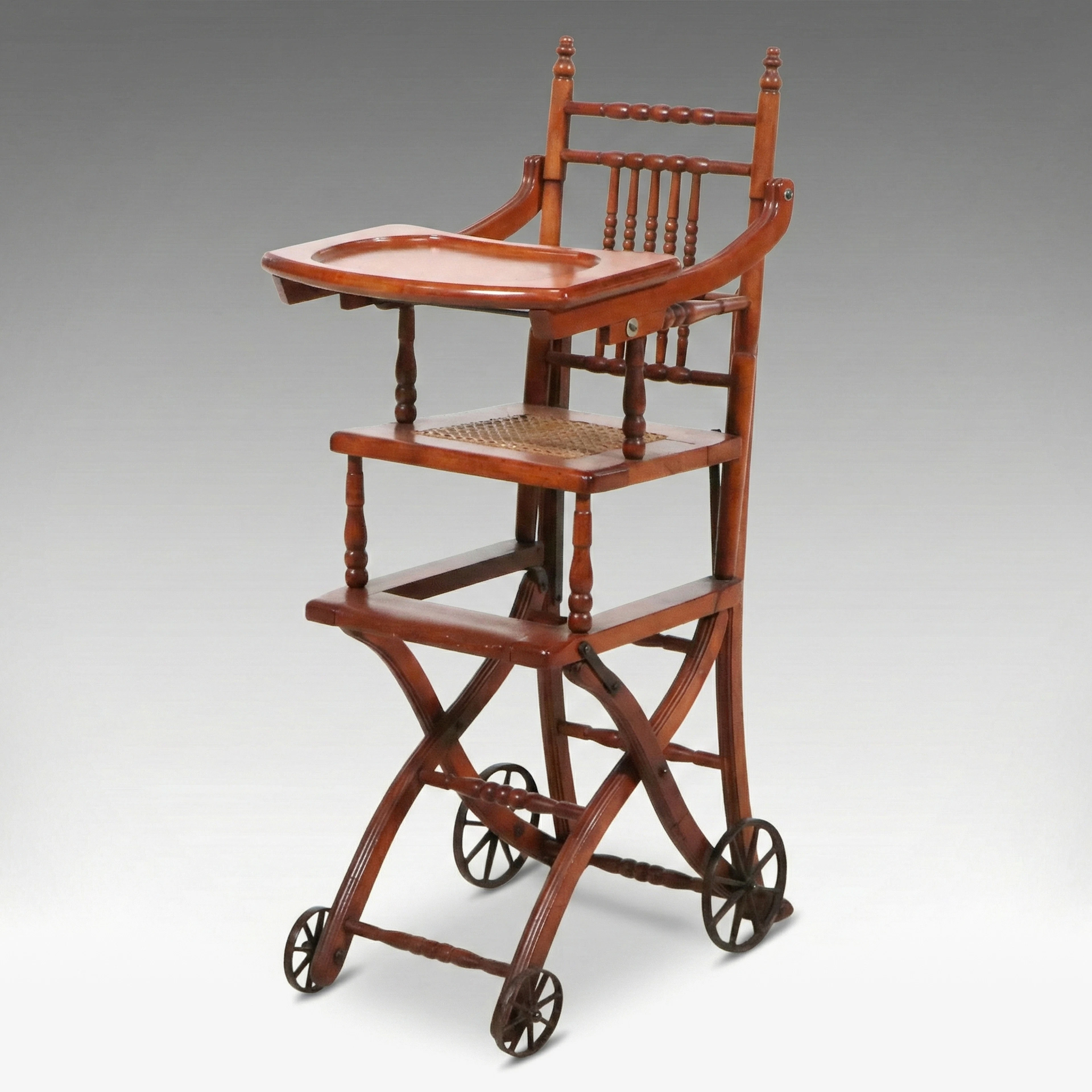 Victorian Era Oak and Cane Metamorphic Highchair, 19th Century