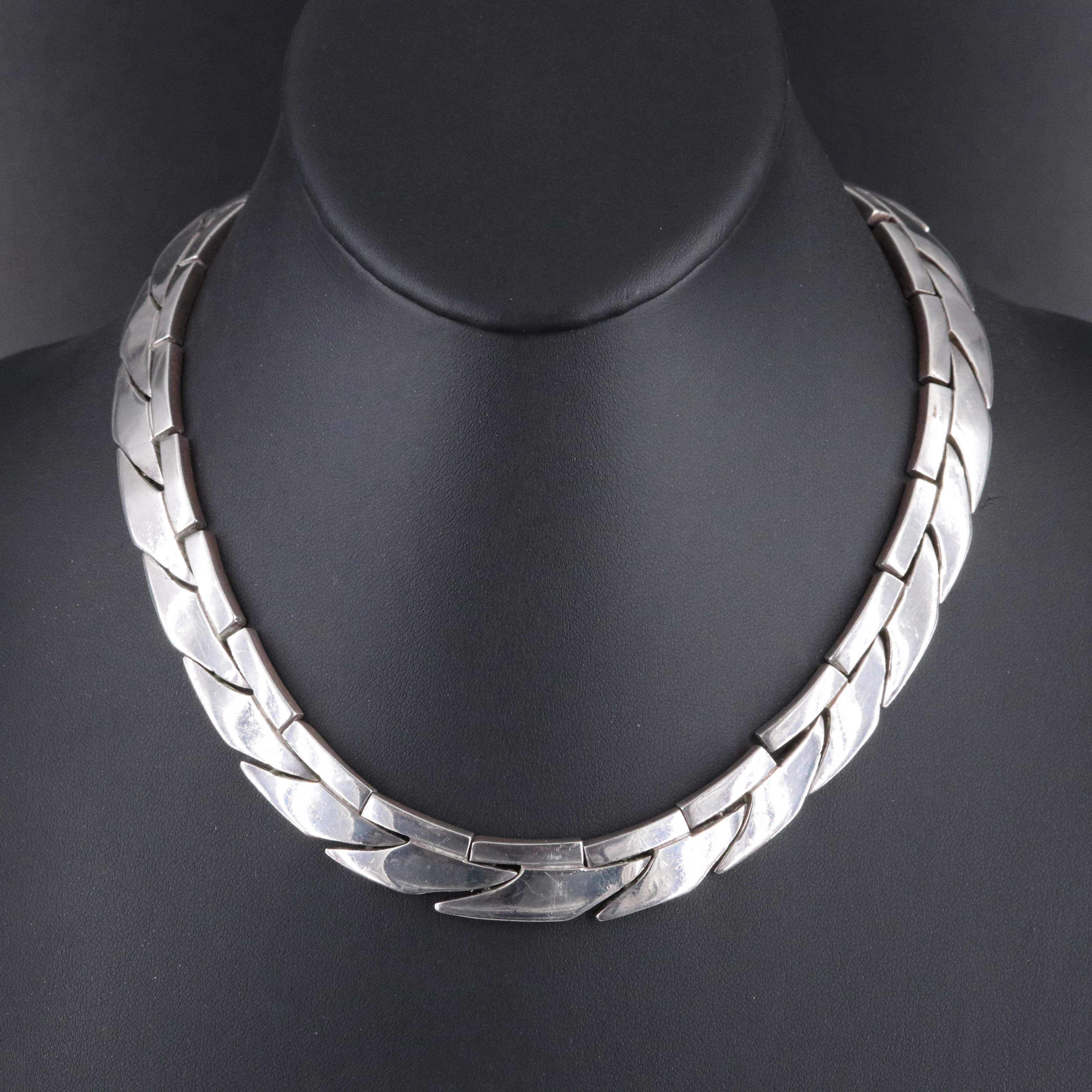 Mexican 970 Silver Link Collar Necklace