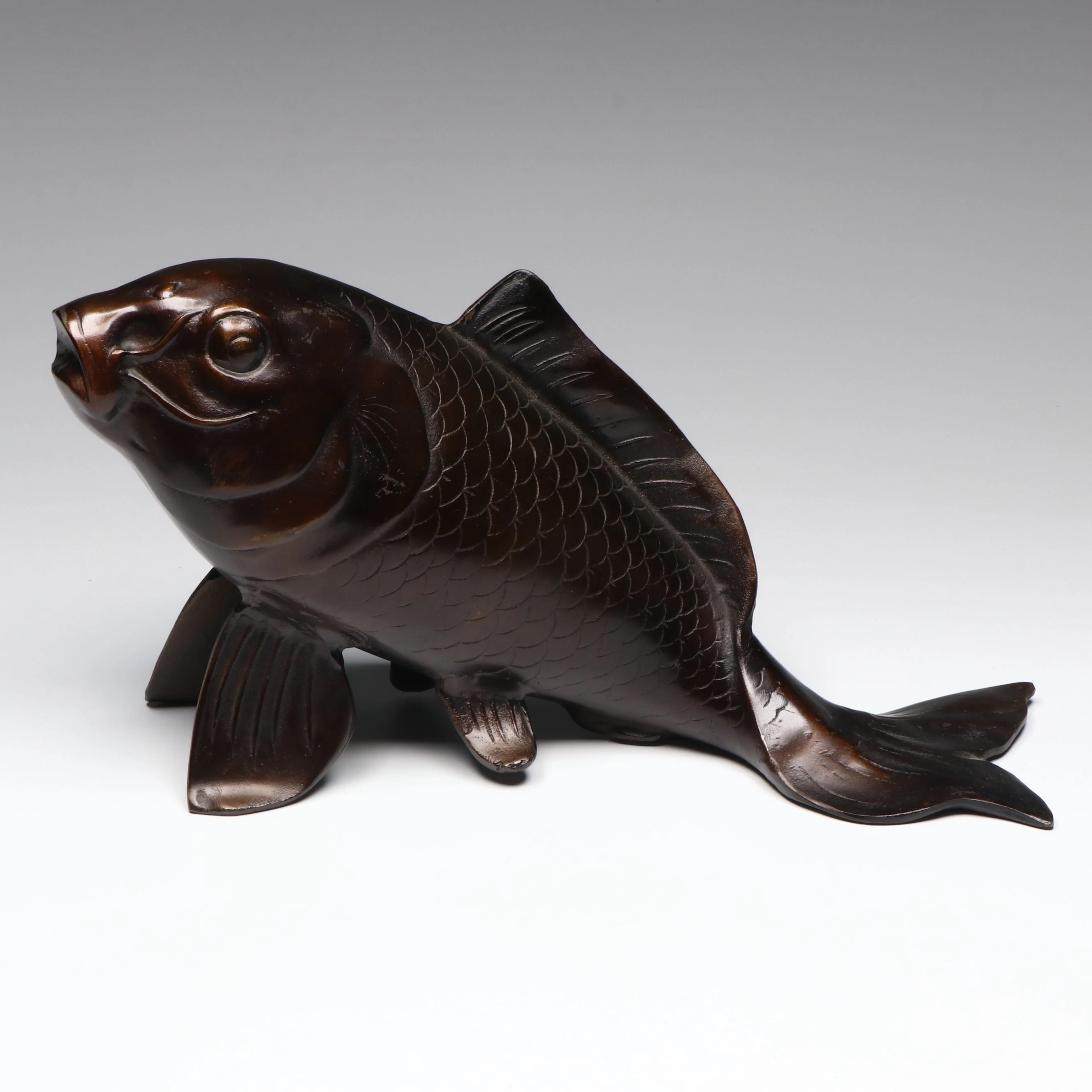 Japanese Bronze Finish Metal Koi Fish Sculpture