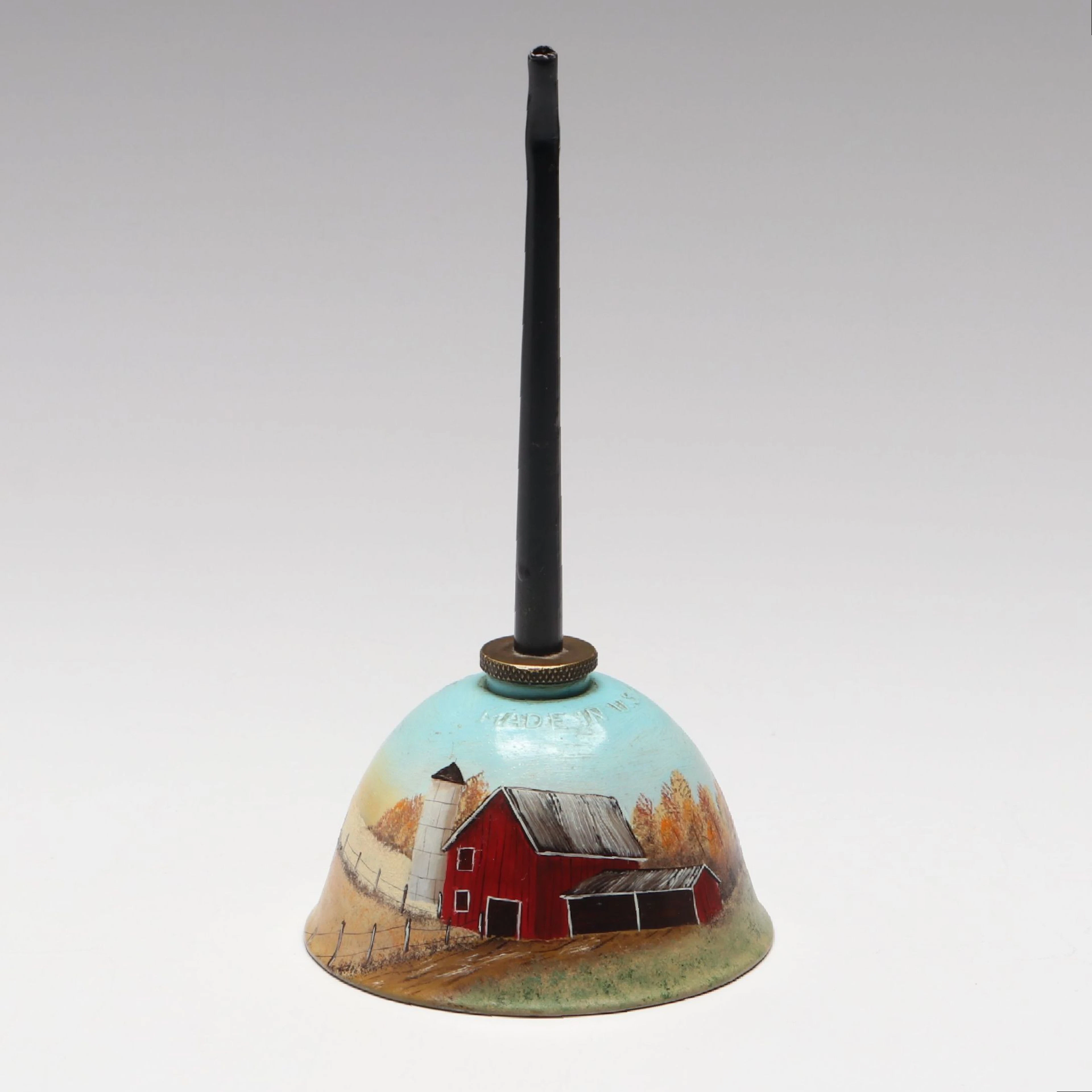 D. Cooper Hand-Painted Autumn Country Landscape Metal Thumb Pump Oil Can