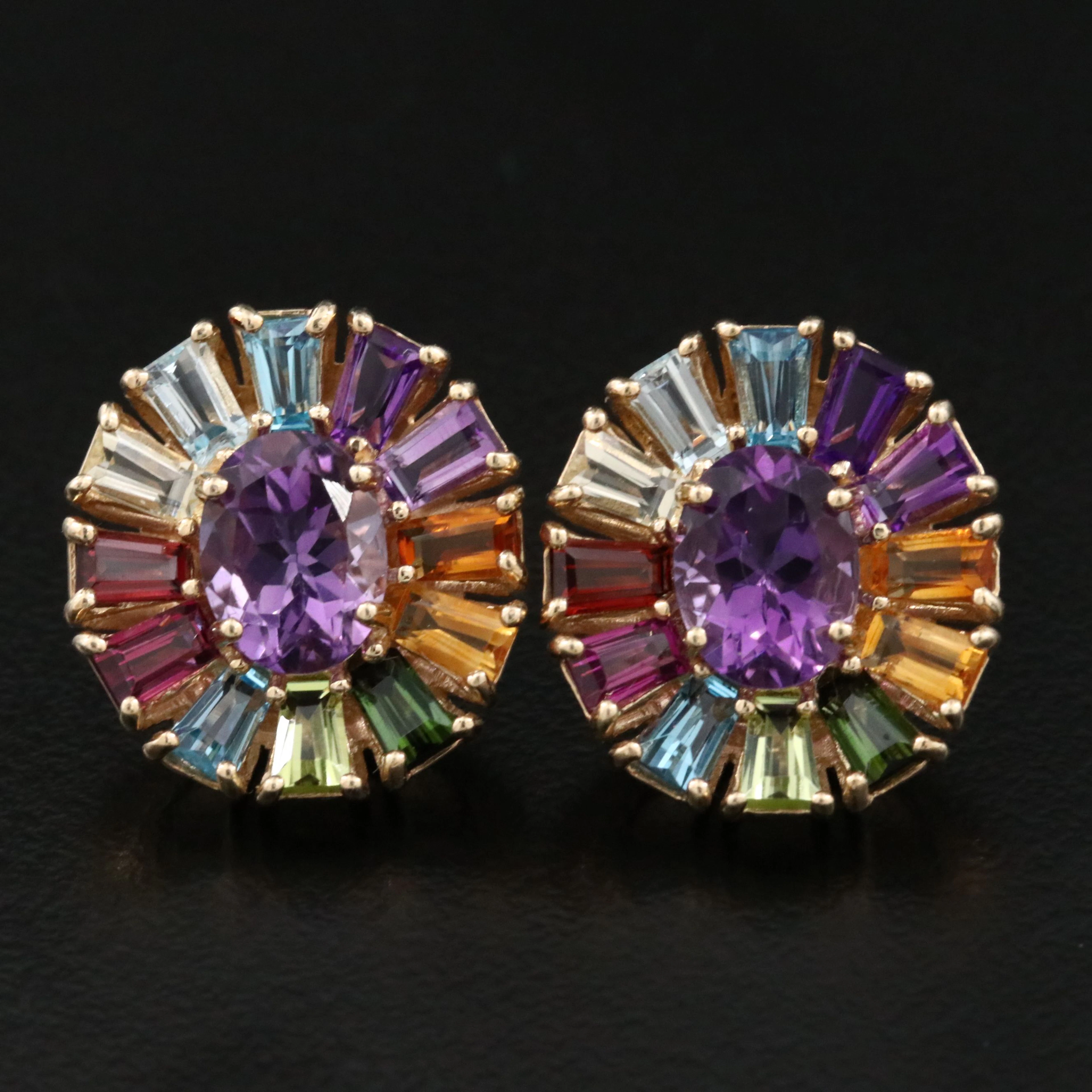 10K Gemstone Halo Earrings Featuring Amethyst, Garnet, and Citrine