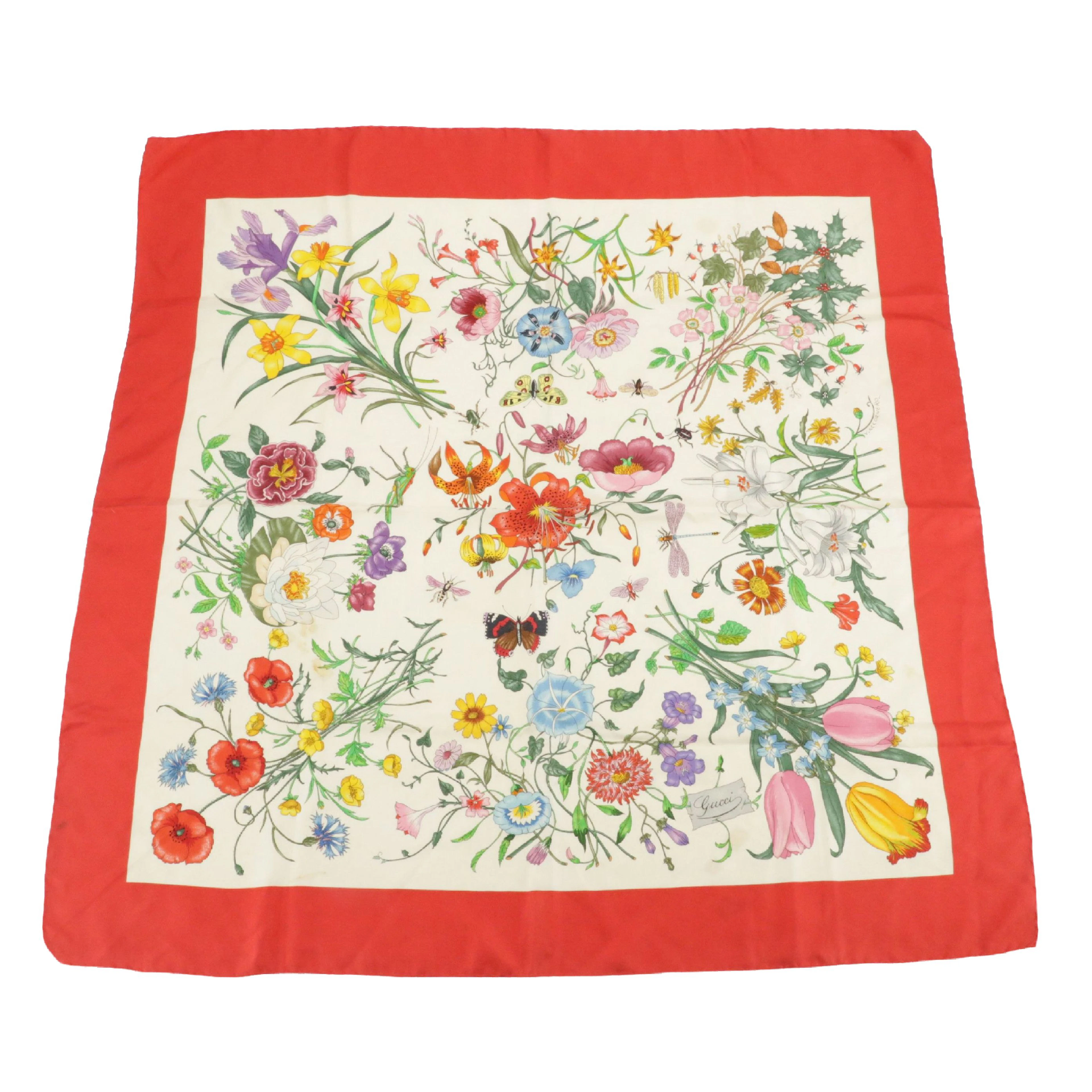 Gucci Flora and Insect Botanical Print Scarf 90 in Silk Twill