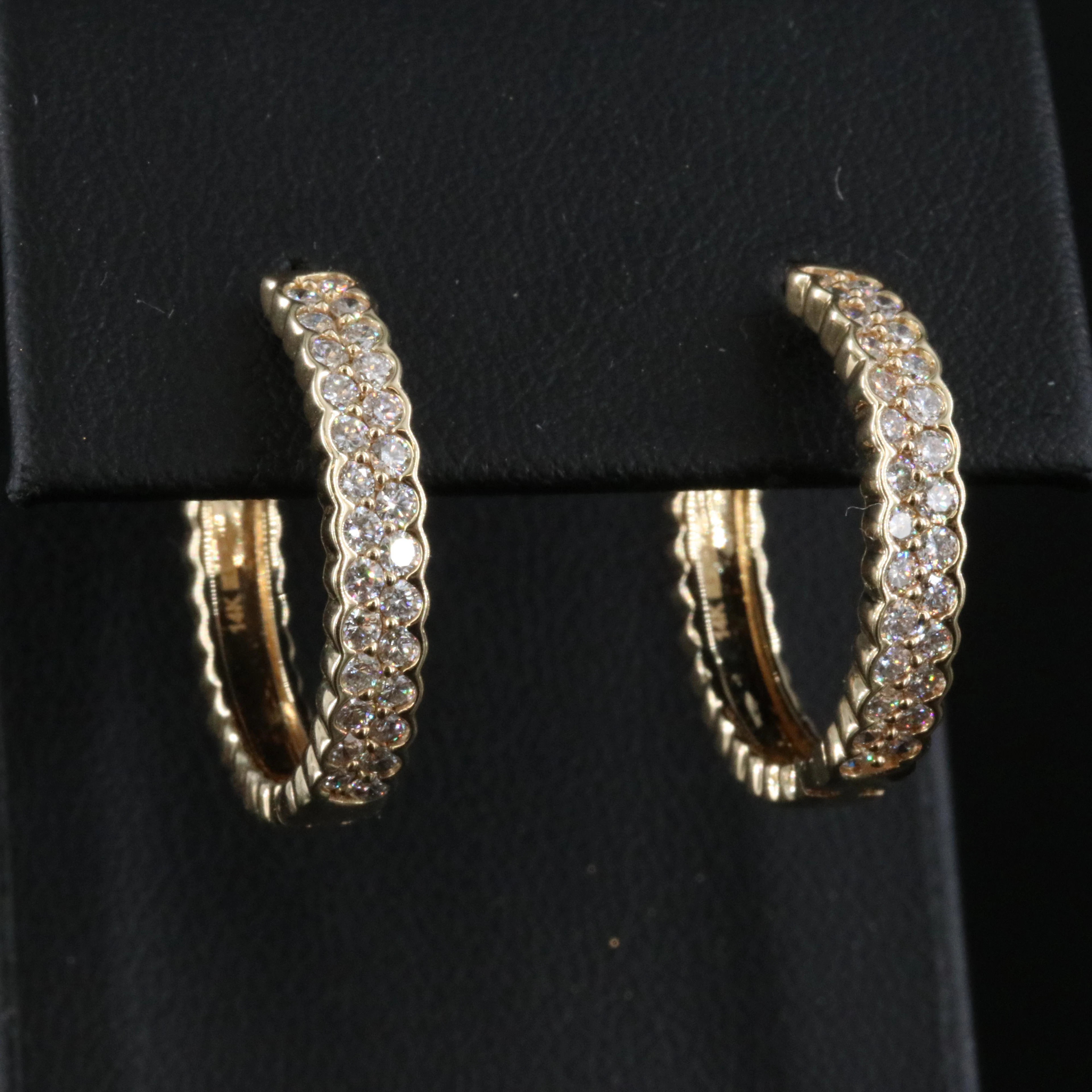 14K EFFY 1.01 CTW Diamond Hoop Earrings